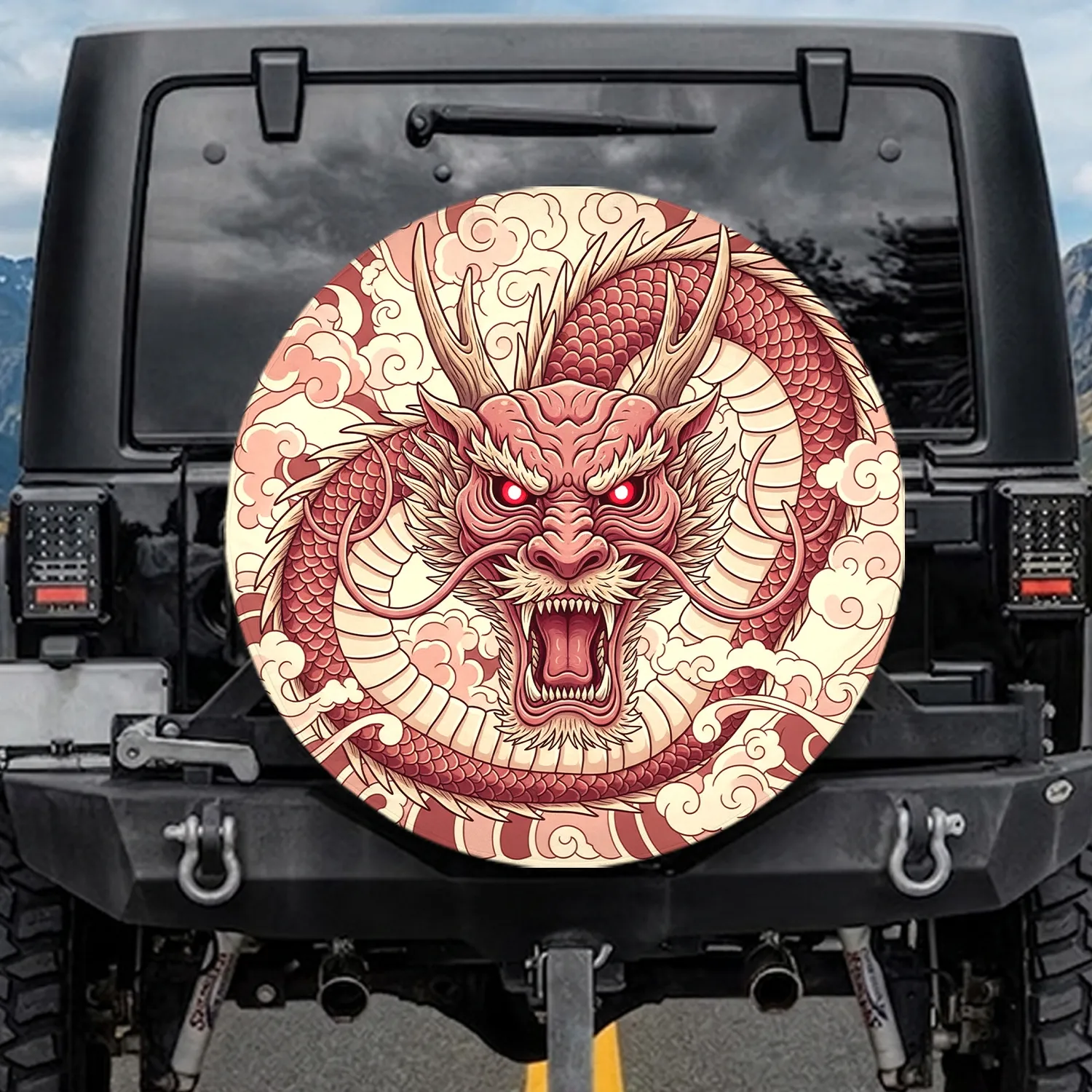 Fierce East Asian Dragon Head Swirling Clouds - Home Decor Gift for Dragon Lover Spare Tire Cover - 1