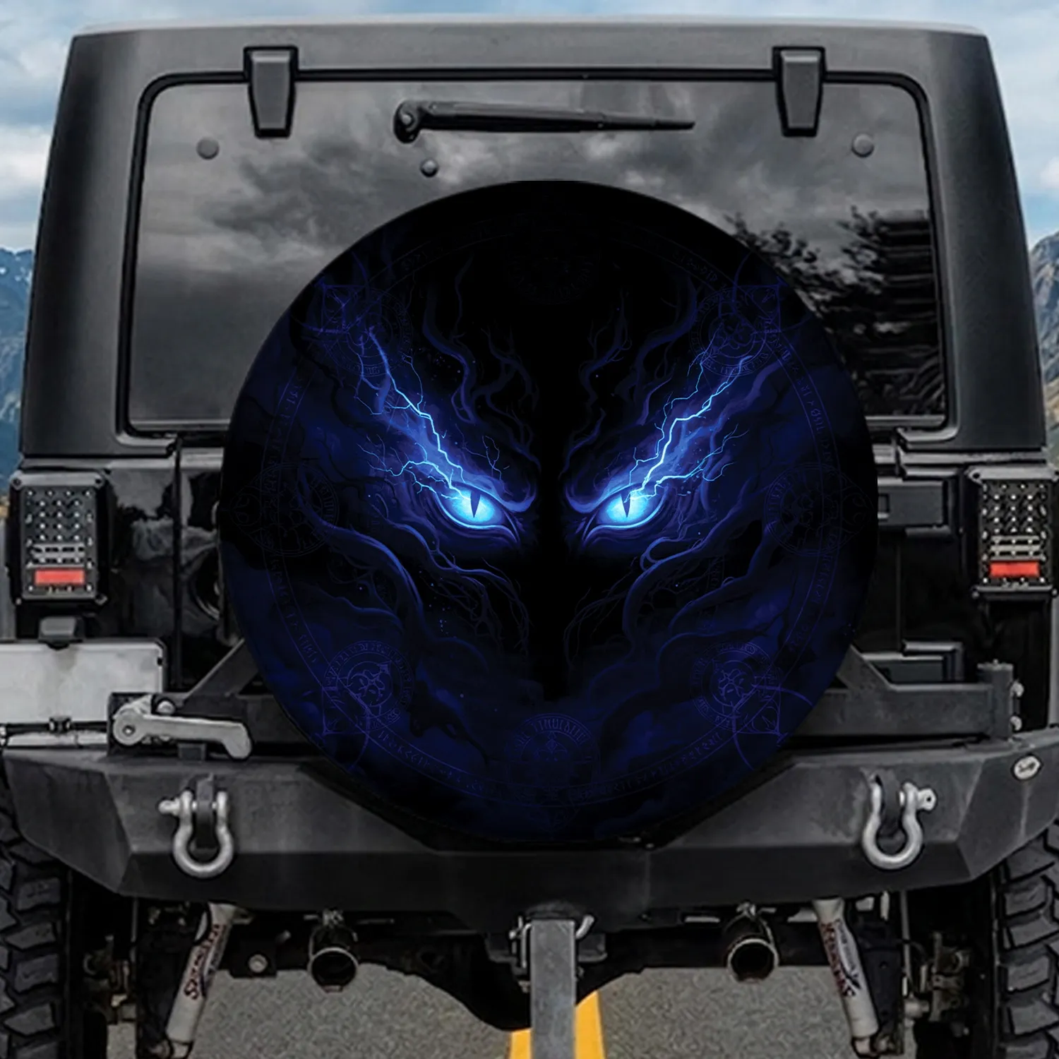 Piercing Blue Eyes Shadowy Creature - Travel Essentials for Fantasy Lover Spare Tire Cover - 1