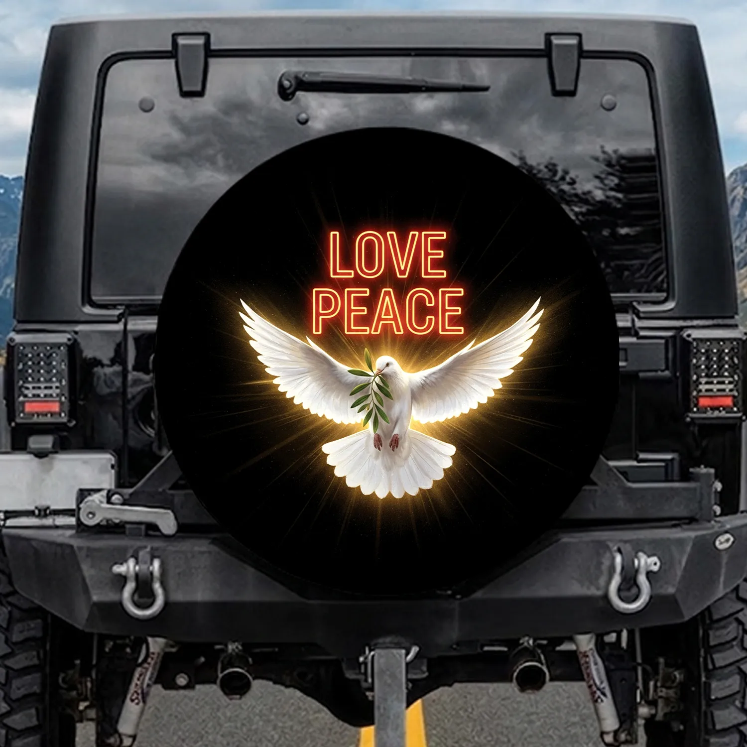 White Dove Olive Branch Love Peace - Inspirational Home Decor Gift Spare Tire Cover - 1
