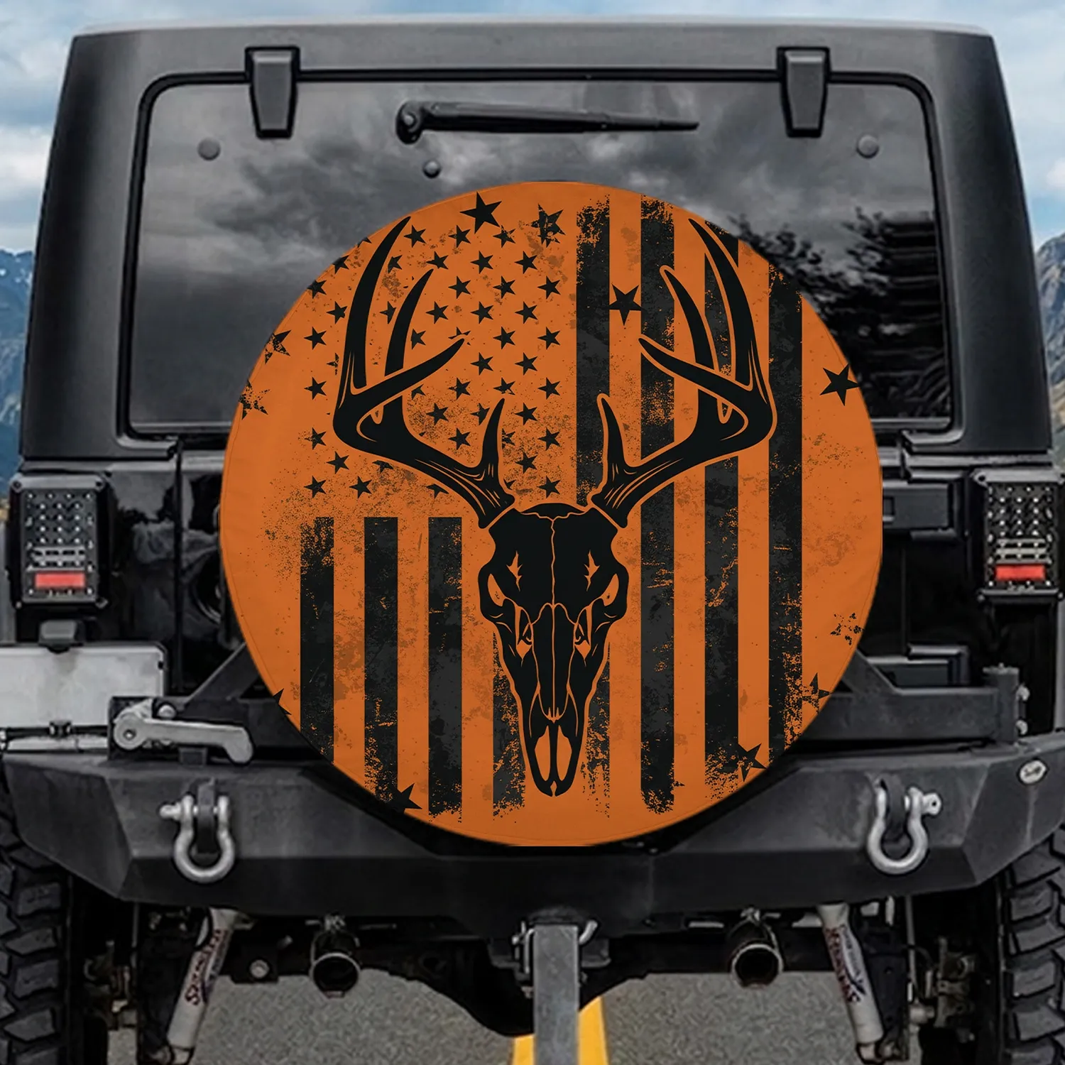 Deer Skull American Flag - Independence Day Gift for Hunters Spare Tire Cover - 1
