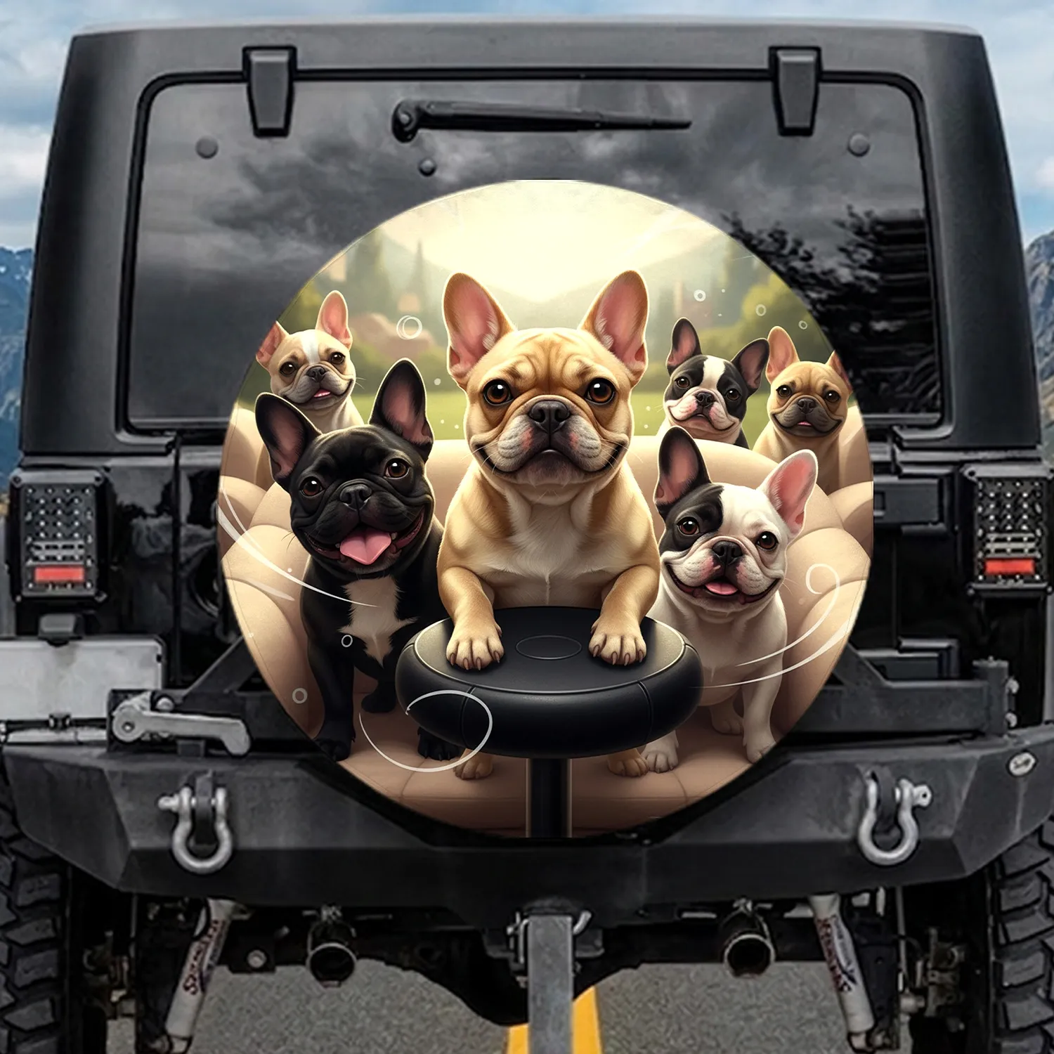 French Bulldogs Outdoor Landscape - Dog Lover Home Decor Gift Spare Tire Cover - 1