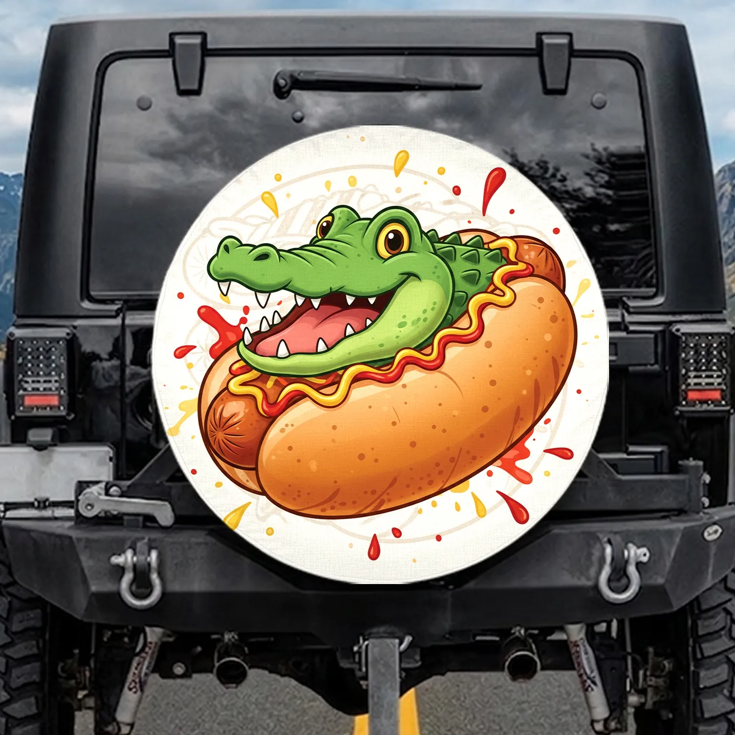 Smiling Alligator Hot Dog Mustard Ketchup - Grill Party Decor Spare Tire Cover - 1