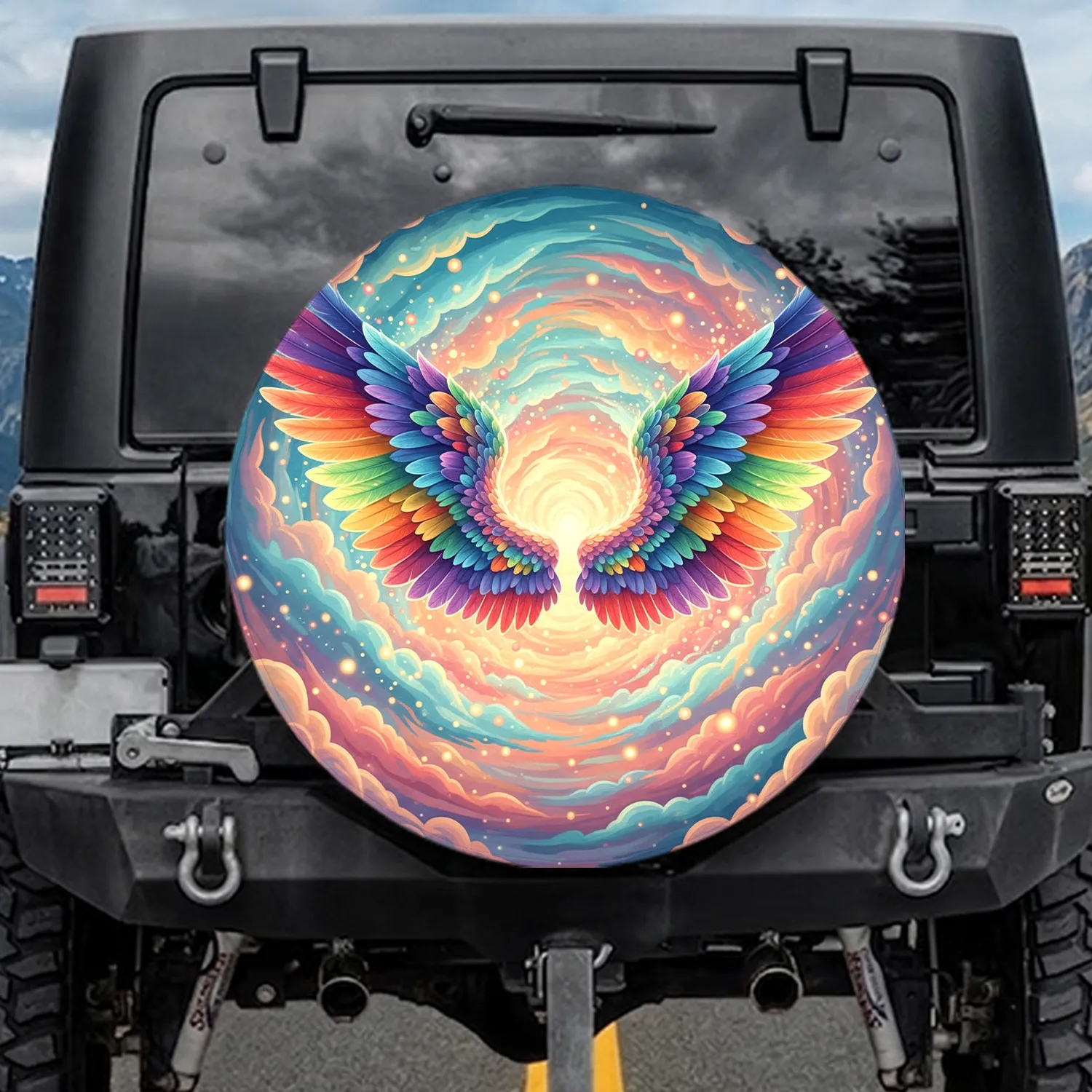 Majestic Rainbow Feathered Wings Dreamscape Sky - Home Decor Gift Spare Tire Cover - 1