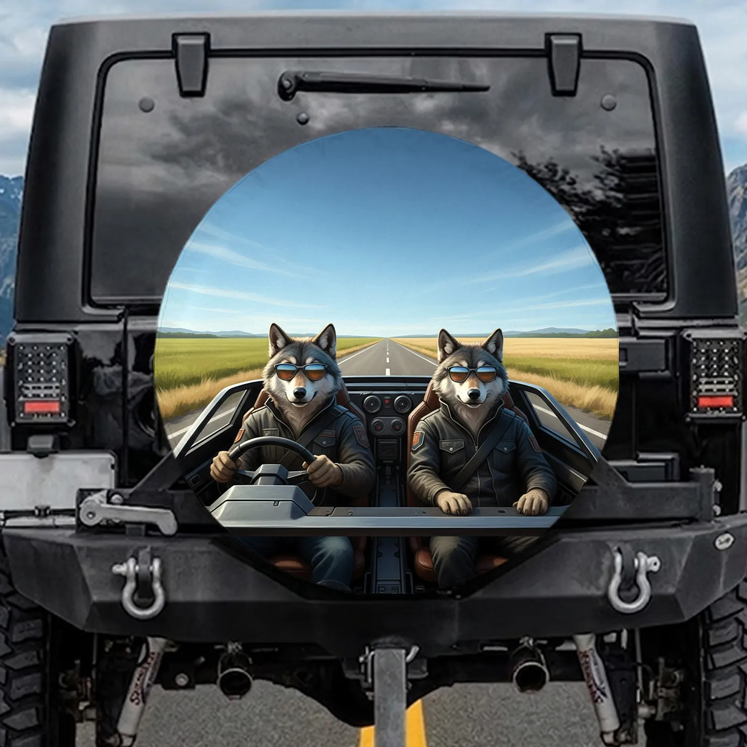 Wolves Driving Sunglasses Open Road - Wildlife Lover Road Trip Gift Spare Tire Cover - 1