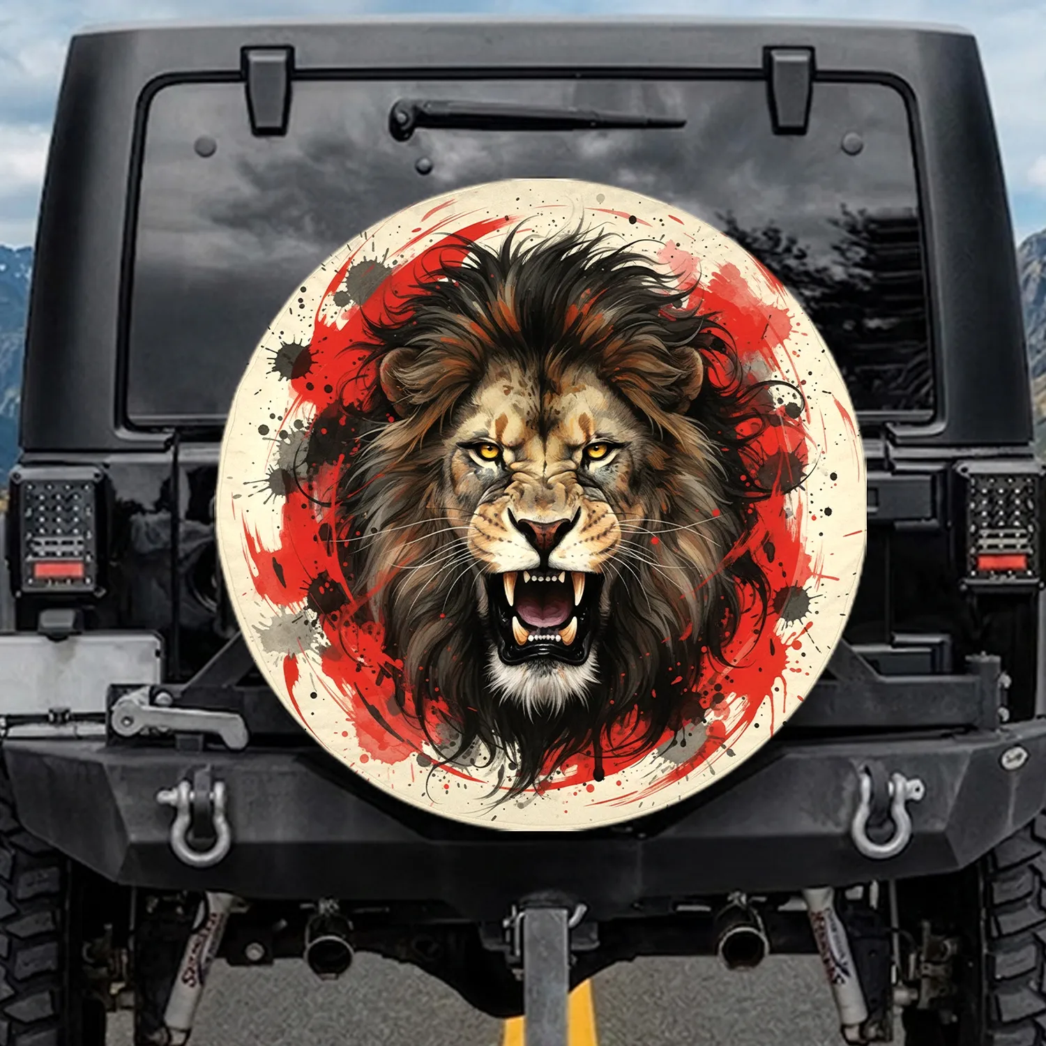 Roaring Lion Fangs Mane Golden Eyes - Wildlife Lover Outdoor Adventure Camping Overlanding Gift Spare Tire Cover - 1