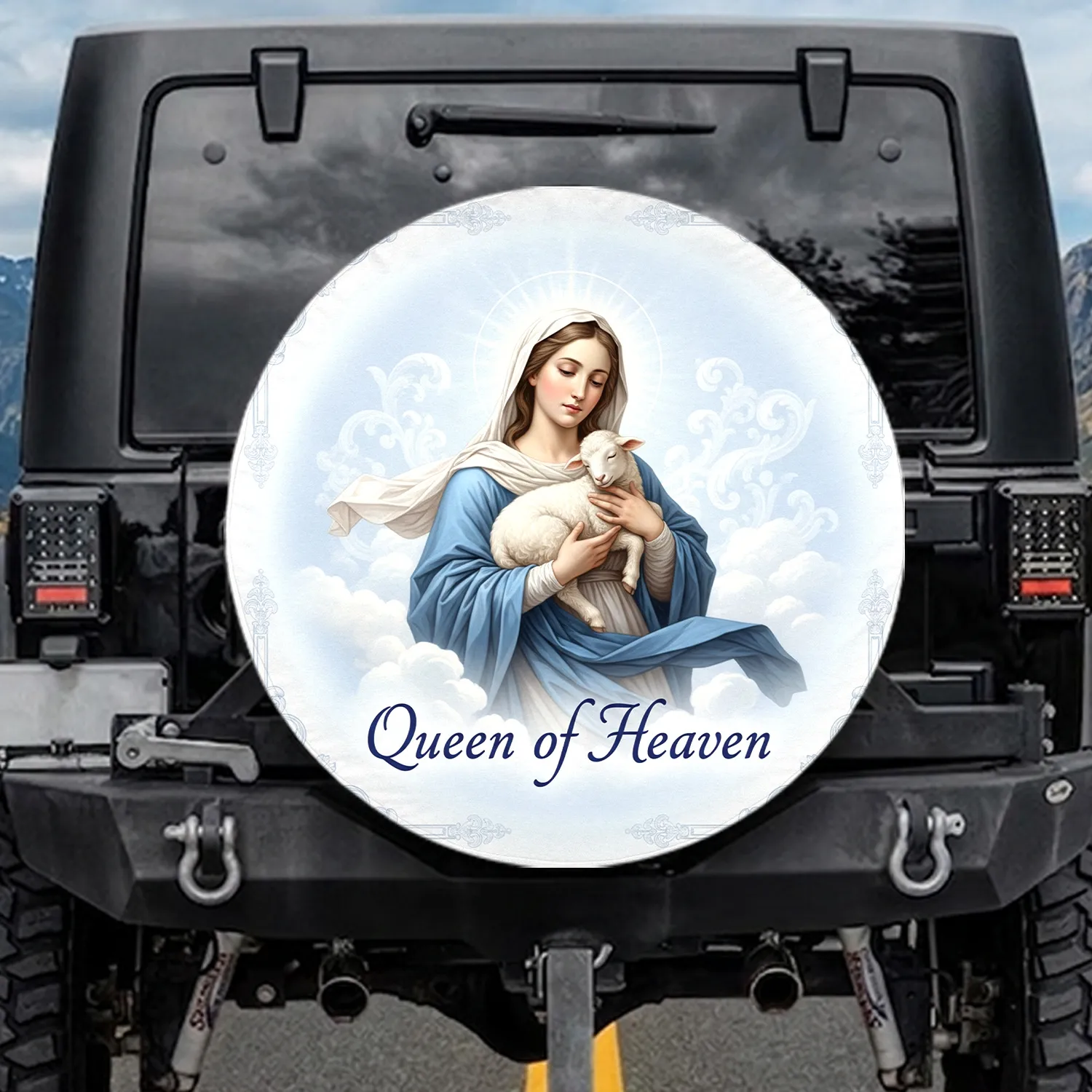 Queen of Heaven Celestial Lamb - Spiritual Home Decor Gift for Believers Spare Tire Cover - 1