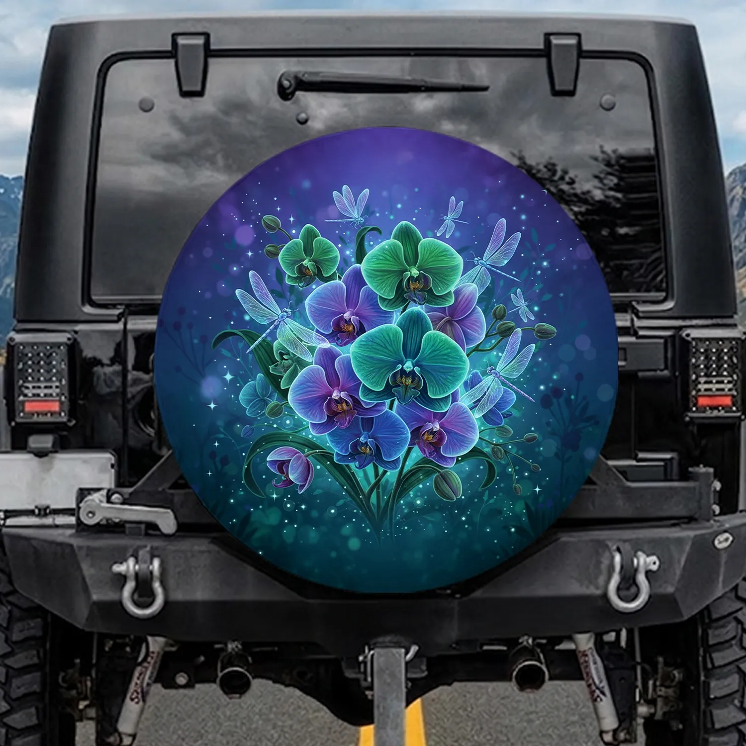 Luminous Orchids Iridescent Dragonflies Botanical Twilight - Nature Lover Gift Spare Tire Cover - 1