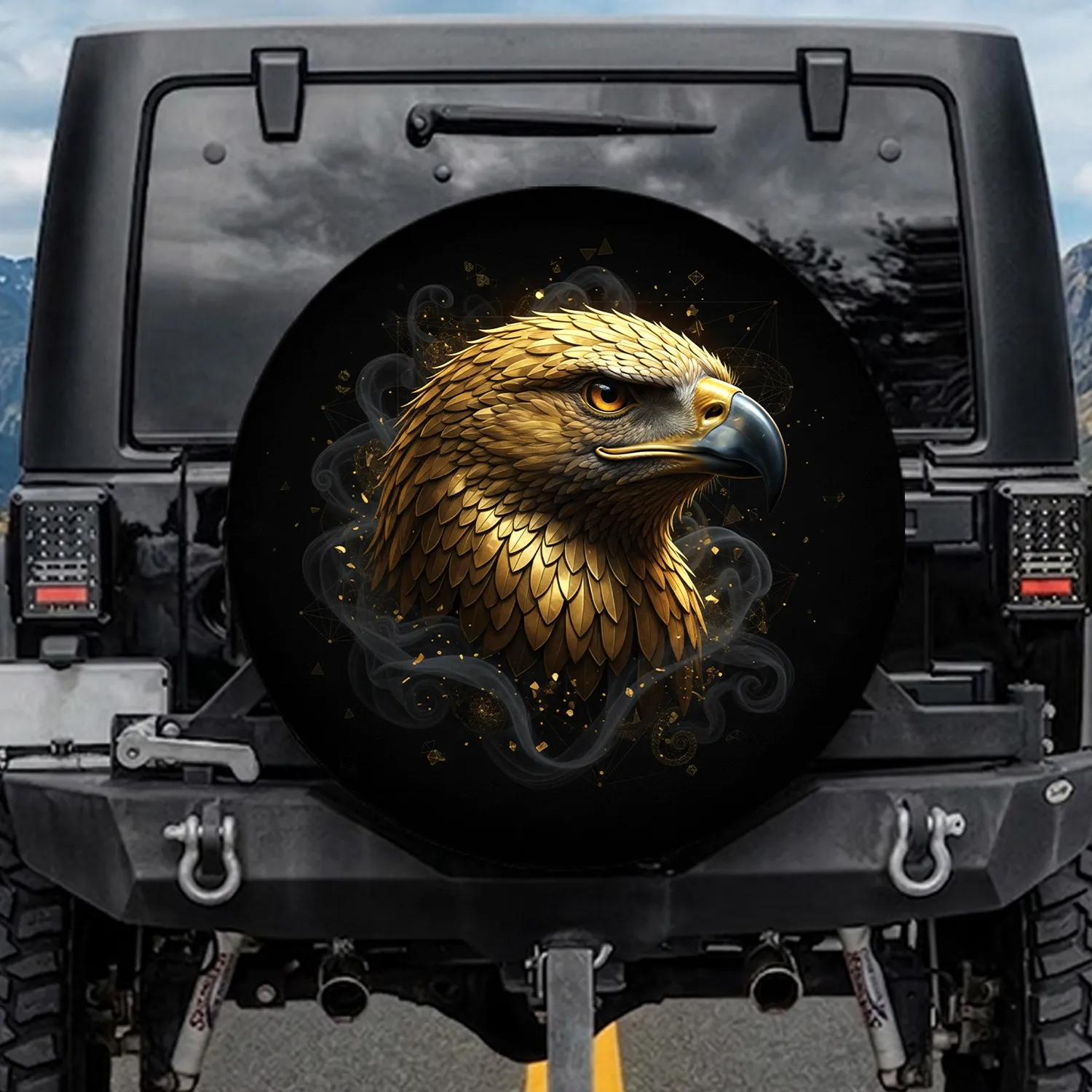 Majestic Golden Eagle Head Dark Mist - Wildlife Lover Gift for Eagle Admirers Spare Tire Cover - 1