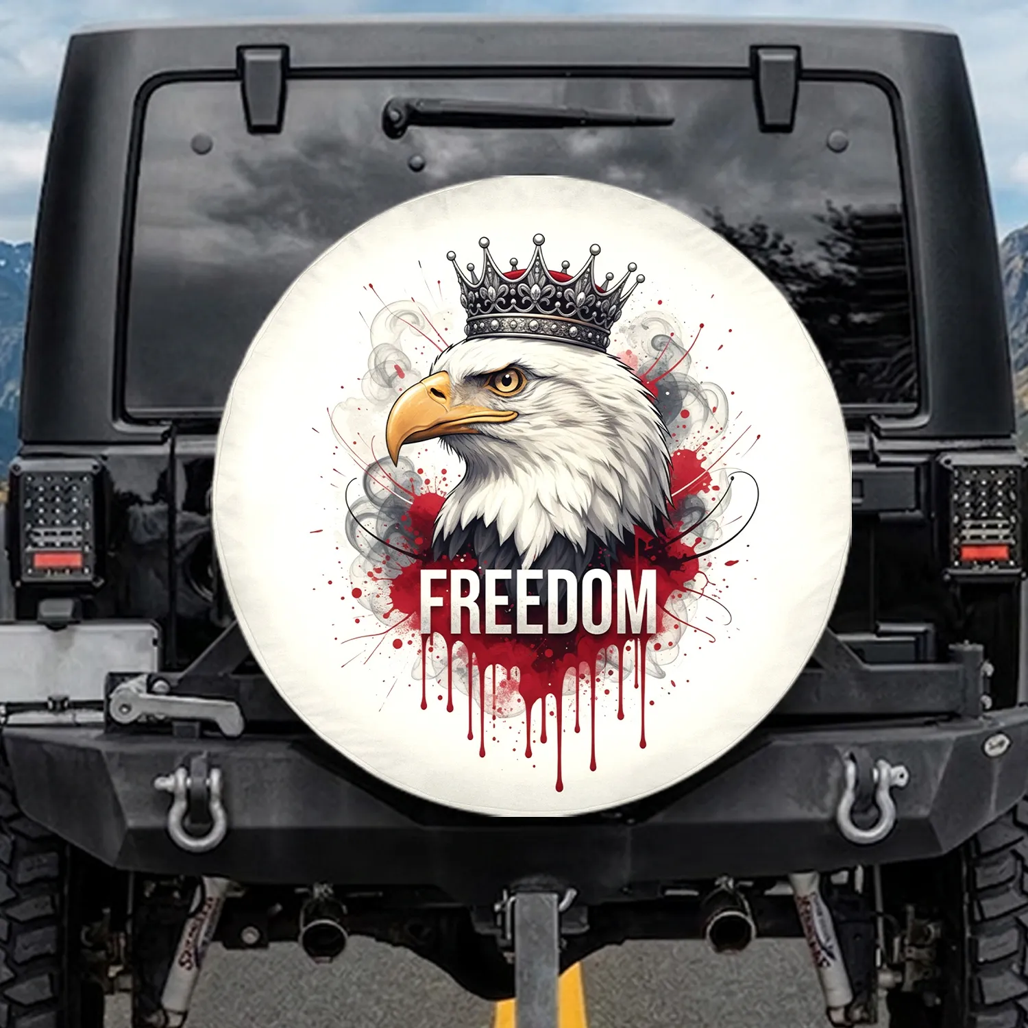 Bald Eagle Crown FREEDOM Paint Drips - Independence Day Gift for Veterans Spare Tire Cover - 1