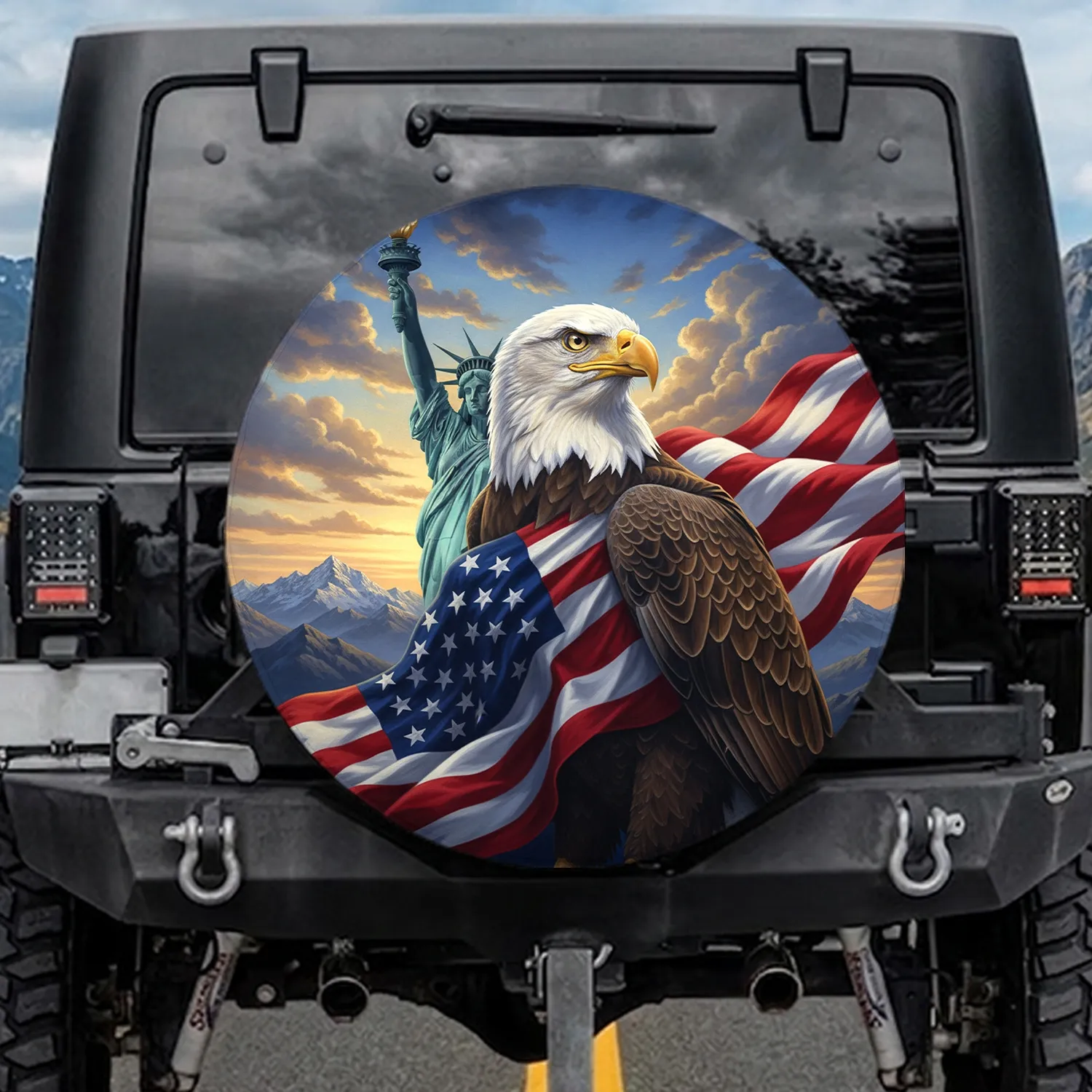 Bald Eagle American Flag Liberty - Independence Day Gift for Veterans Spare Tire Cover - 1