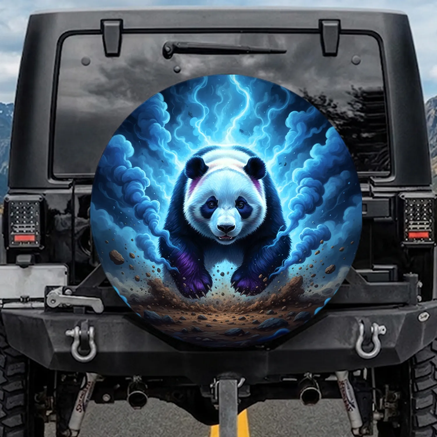 Majestic Iridescent Panda Charging Smoke Clouds - Outdoor Adventure Gift Spare Tire Cover - 1