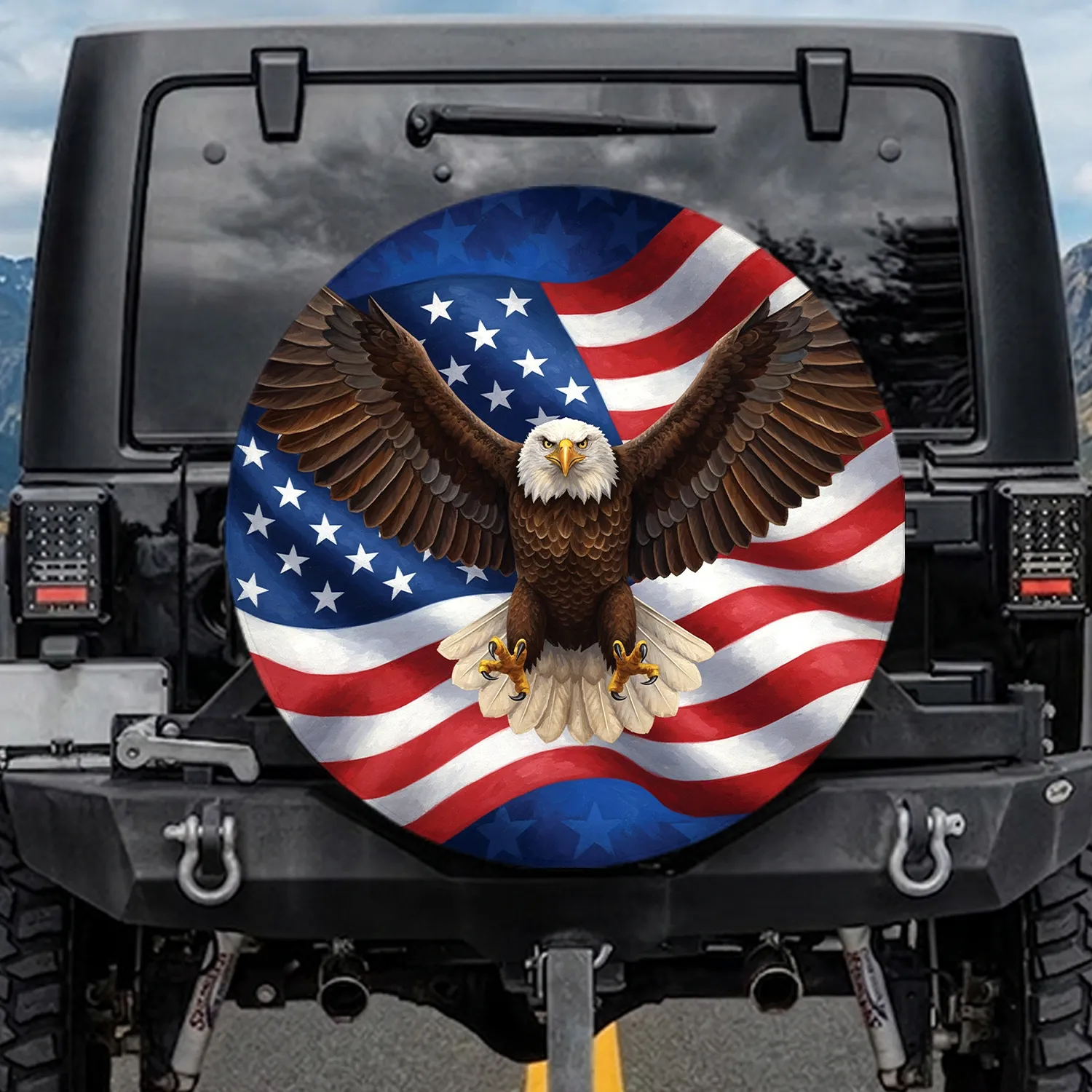 Bald Eagle American Flag - Independence Day Gift for Veterans Spare Tire Cover - 1