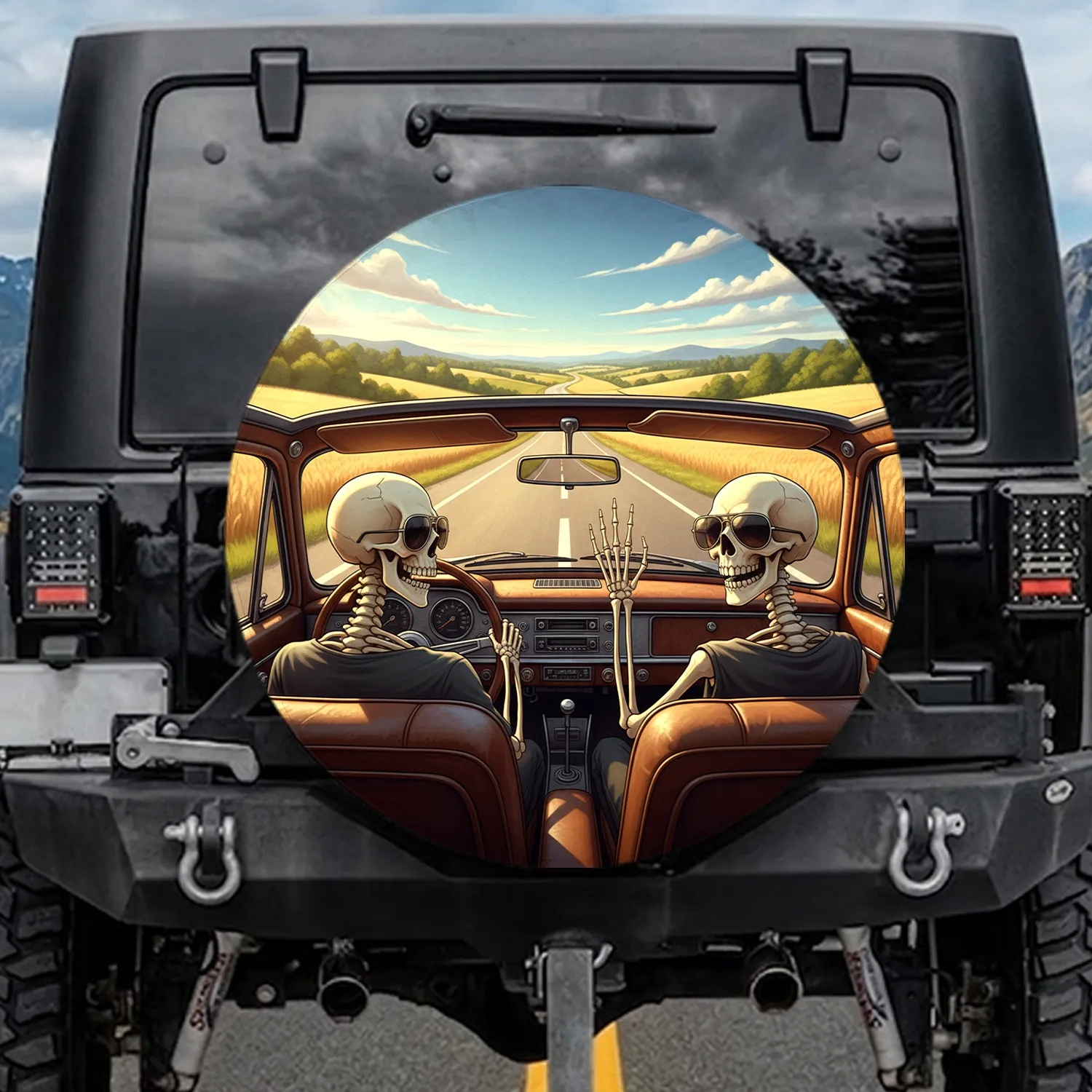 Grinning Skeletons Highway Journey Road Trip Gift Spare Tire Cover - 1
