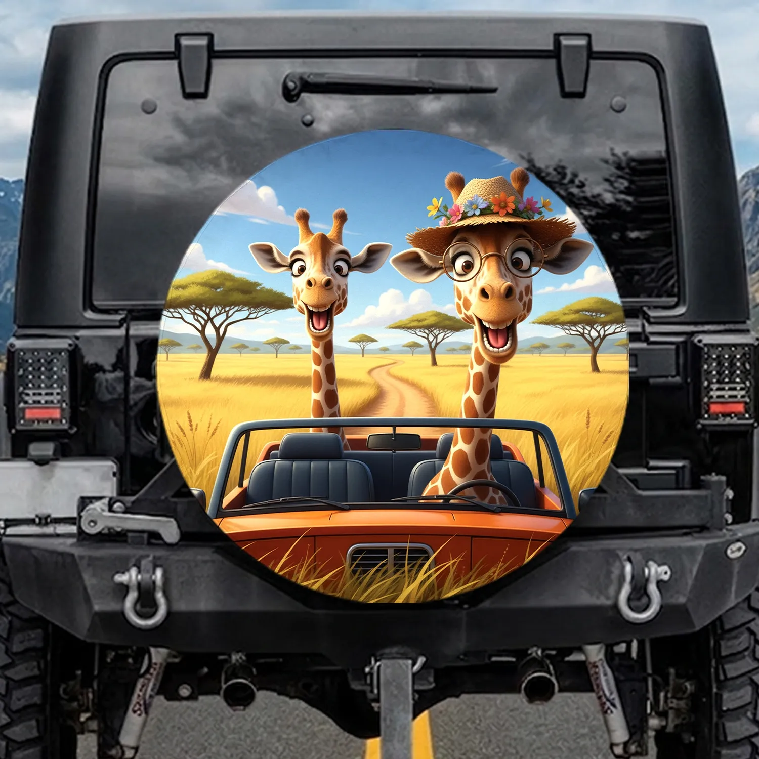 Joyful Giraffes Road Trip Savanna - Adventure Lover Gift for Safari Enthusiasts Spare Tire Cover - 1