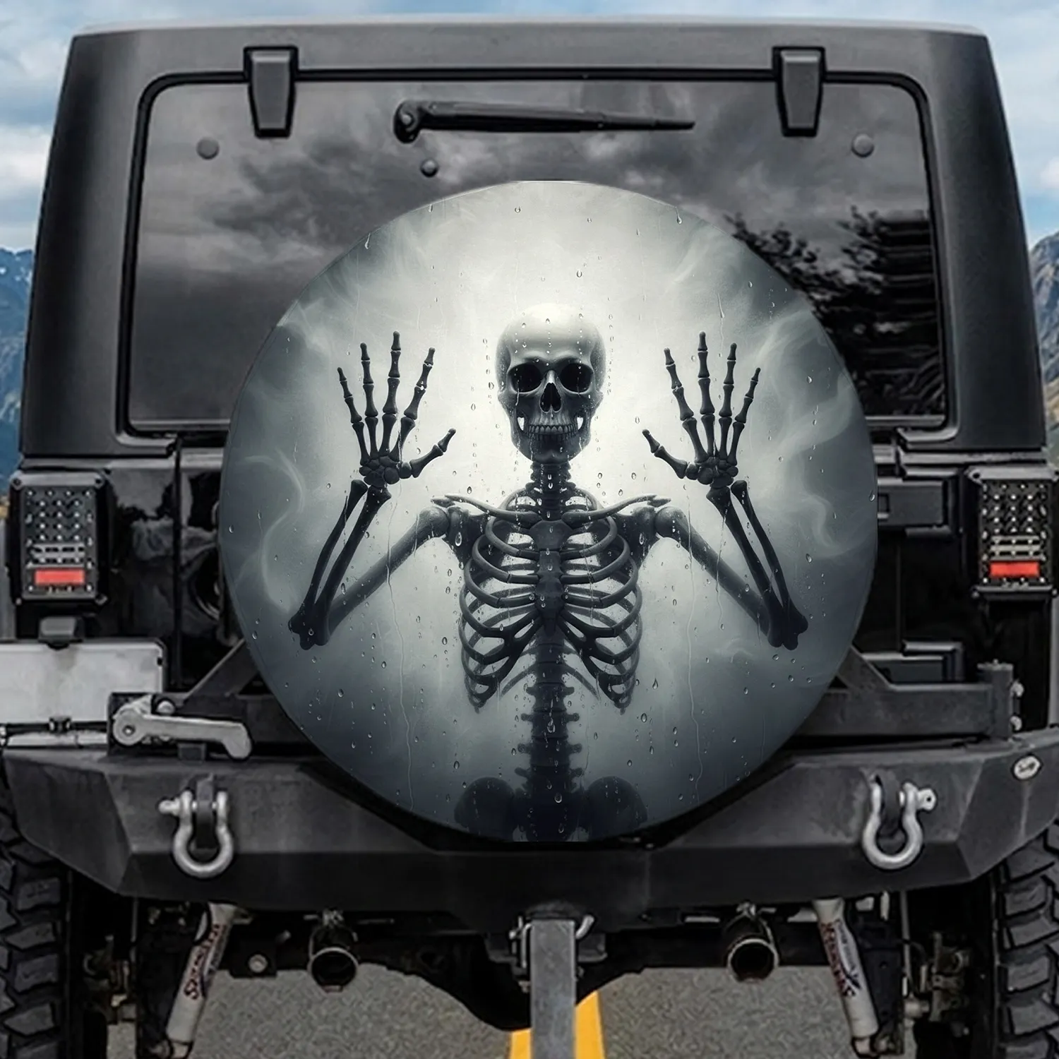Human Skeleton Skull Trapped Presence - Haunting Ethereal Display Spare Tire Cover - 1