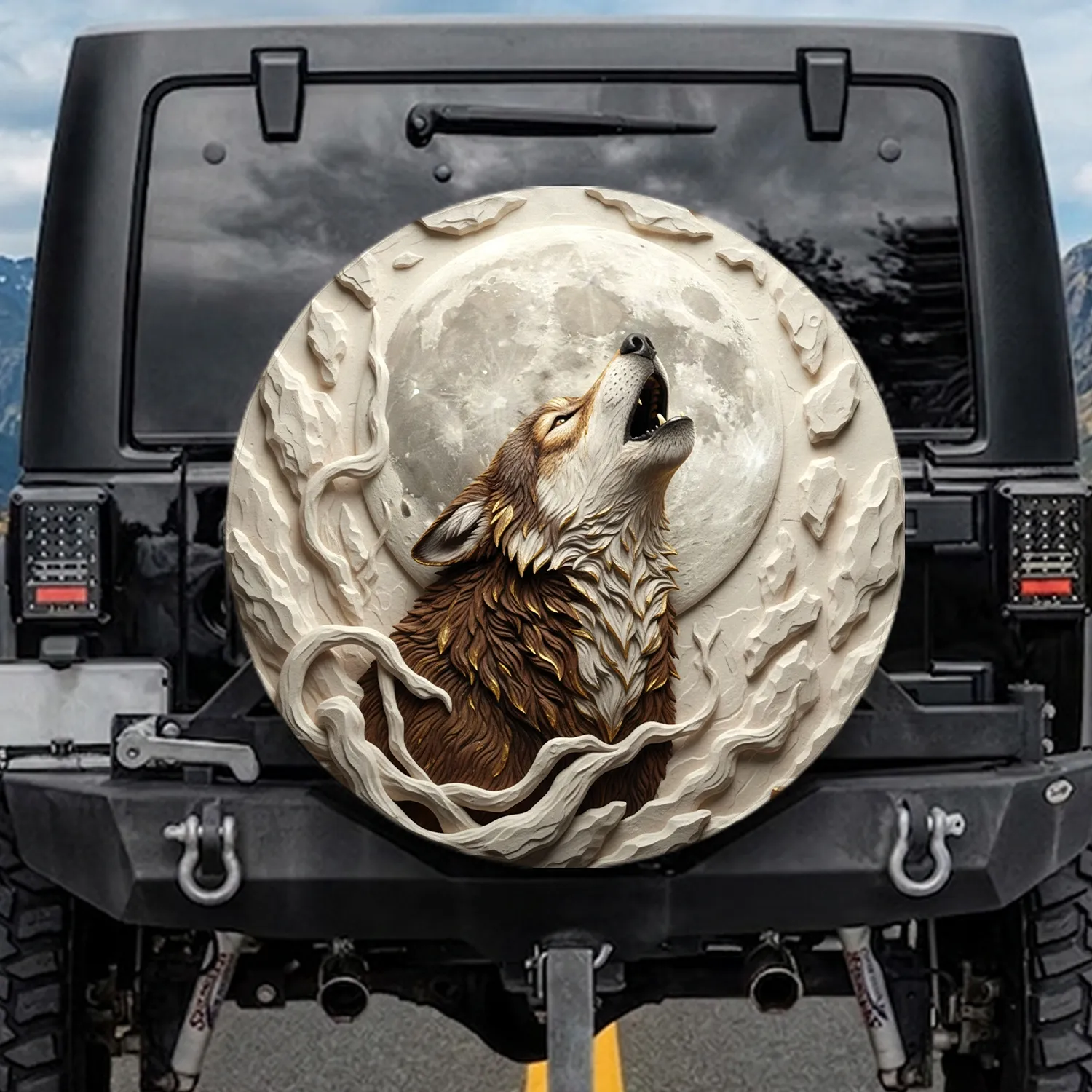 Wolf Howling Full Moon - Wildlife Lover Gift Spare Tire Cover - 1