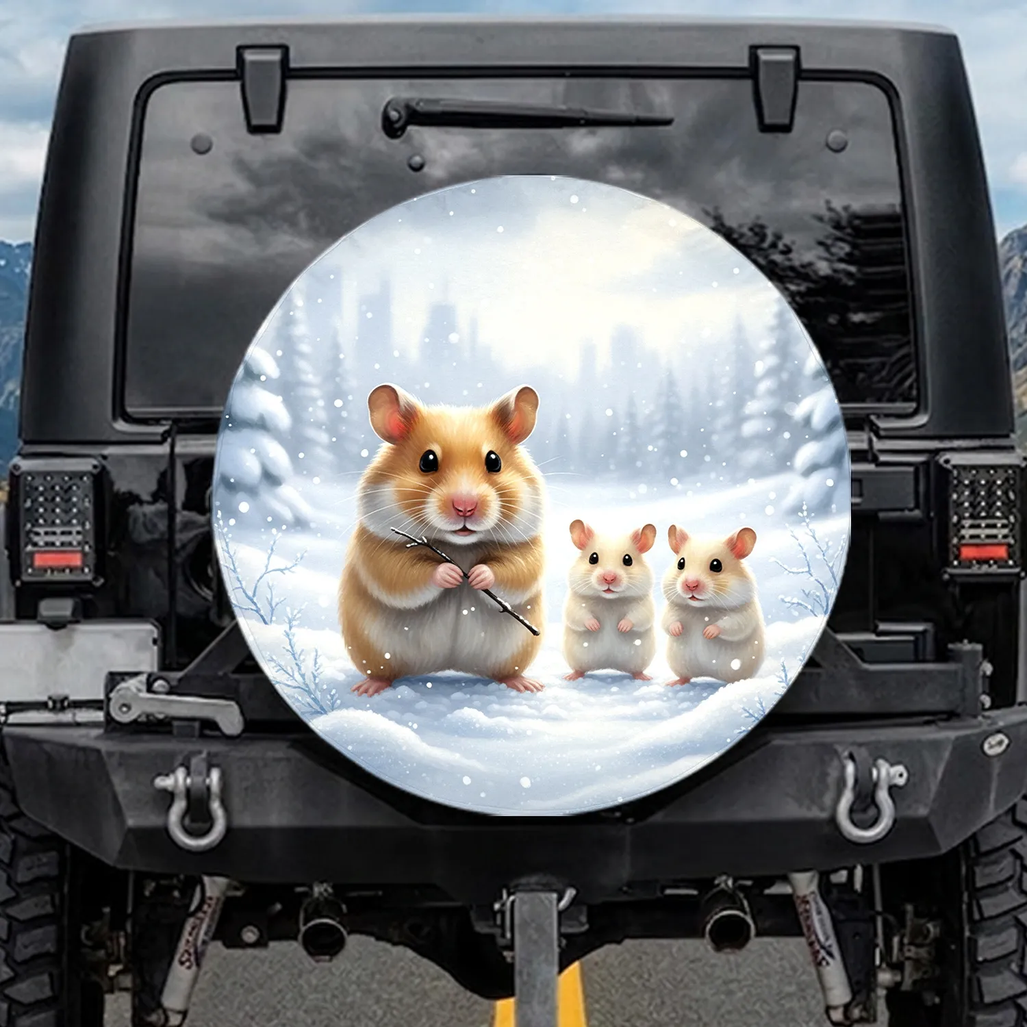 Hamsters Snow Winter Scene - Wildlife Lover Gift for Hamster Owners Spare Tire Cover - 1
