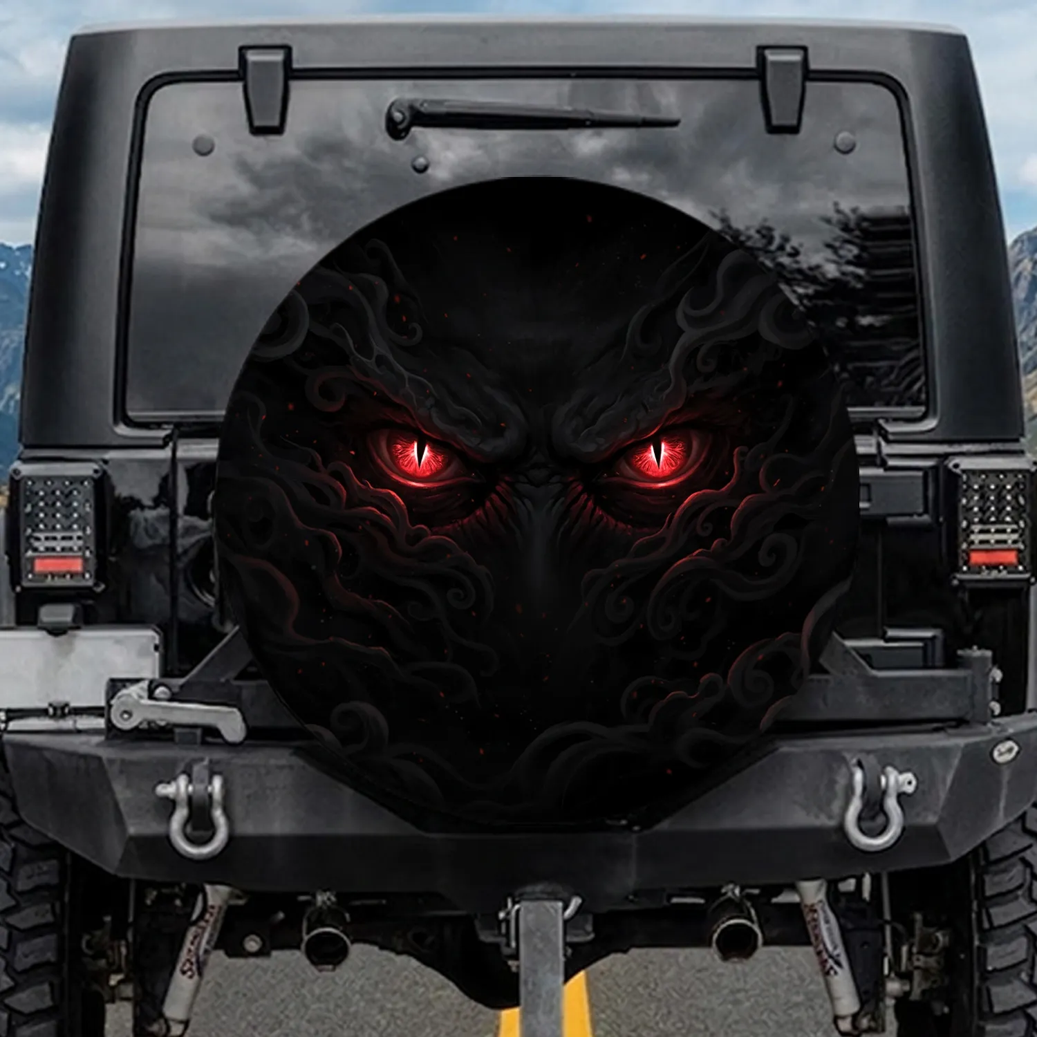 Glowing Menacing Red Eyes Hidden Creature Dark Abyss - Horror Fan Gift Spare Tire Cover - 1