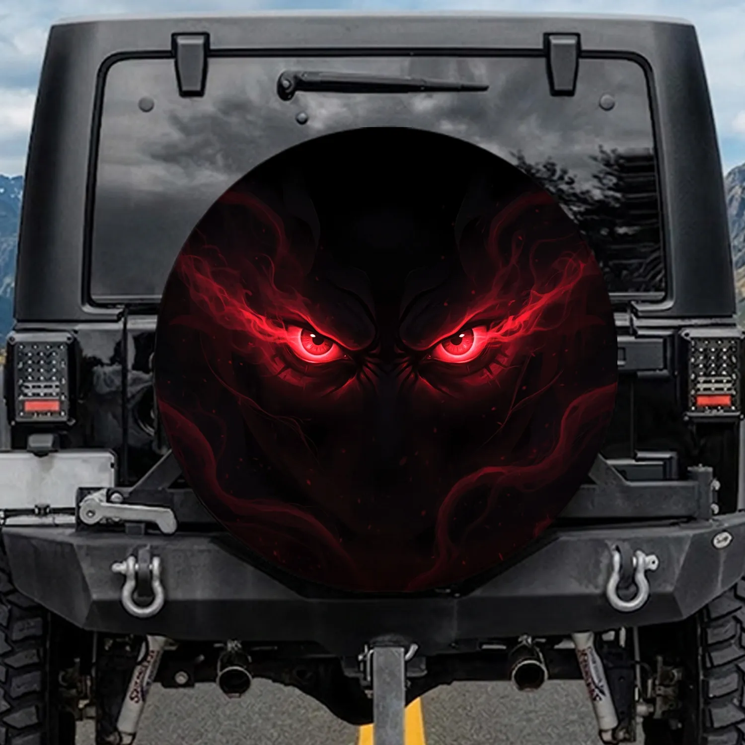 Menacing Crimson Glowing Eyes - Dark Fantasy Decor For Horror Fans Spare Tire Cover - 1