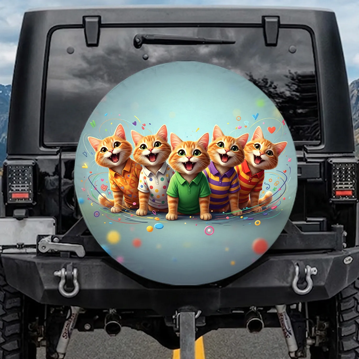 Five Ginger Tabby Cats Polo Shirts - Pet Lover Auto Accessory Gift Spare Tire Cover - 1