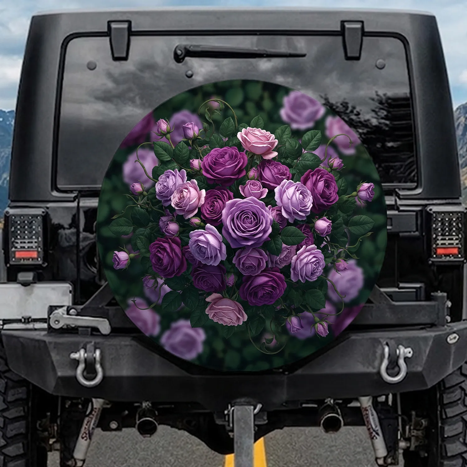 Purple Rose Garden Blossoms & Foliage - Home Decor Gift for Rose Lover Spare Tire Cover - 1