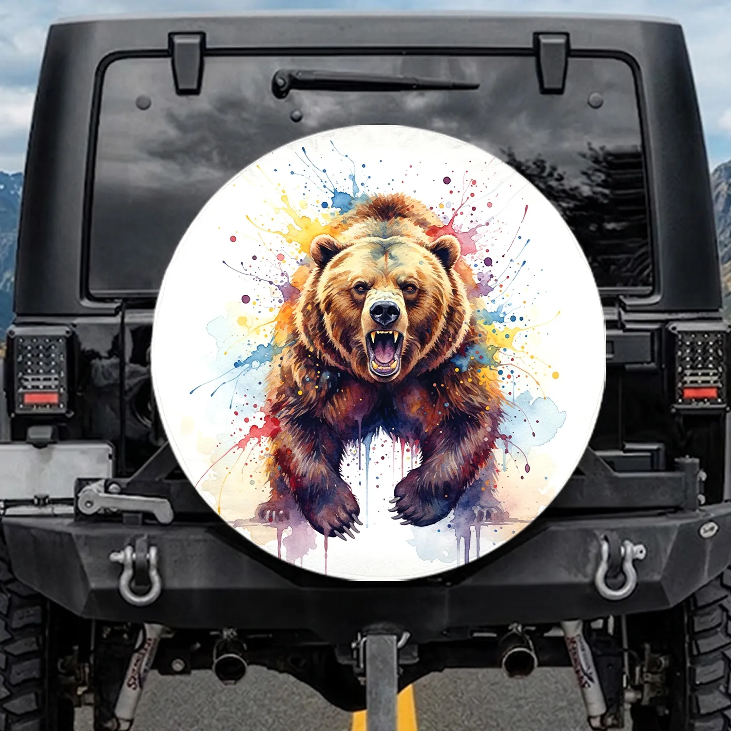 Front-Facing Roaring Charging Grizzly Bear - Wildlife Lover Gift Spare Tire Cover - 1