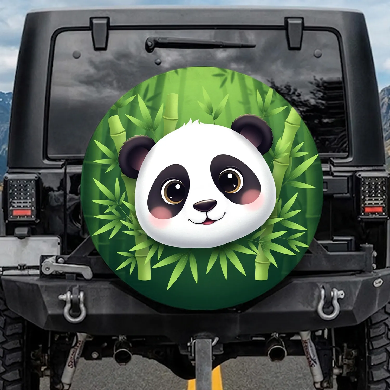 Panda Face Bamboo Leaves - Wildlife Lover Gift for Panda Fans Spare Tire Cover - 1