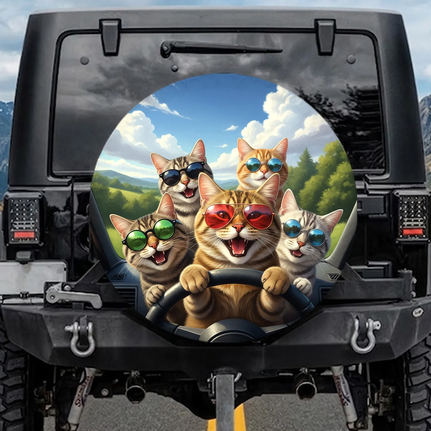 Tabby Cats Road Trip Sunglasses - Travel Enthusiast Gift for Cat Lovers Spare Tire Cover - 1