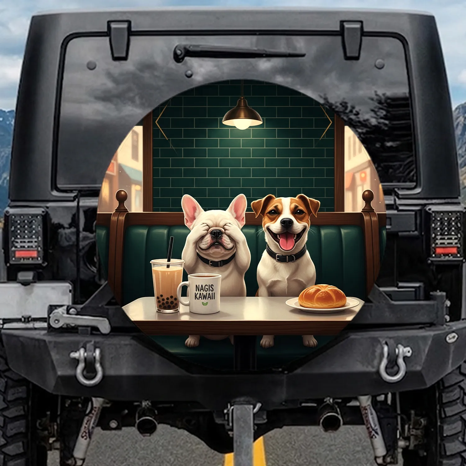French Bulldog Jack Russell Diner Booth - Pet Lover Home Decor Gift Spare Tire Cover - 1