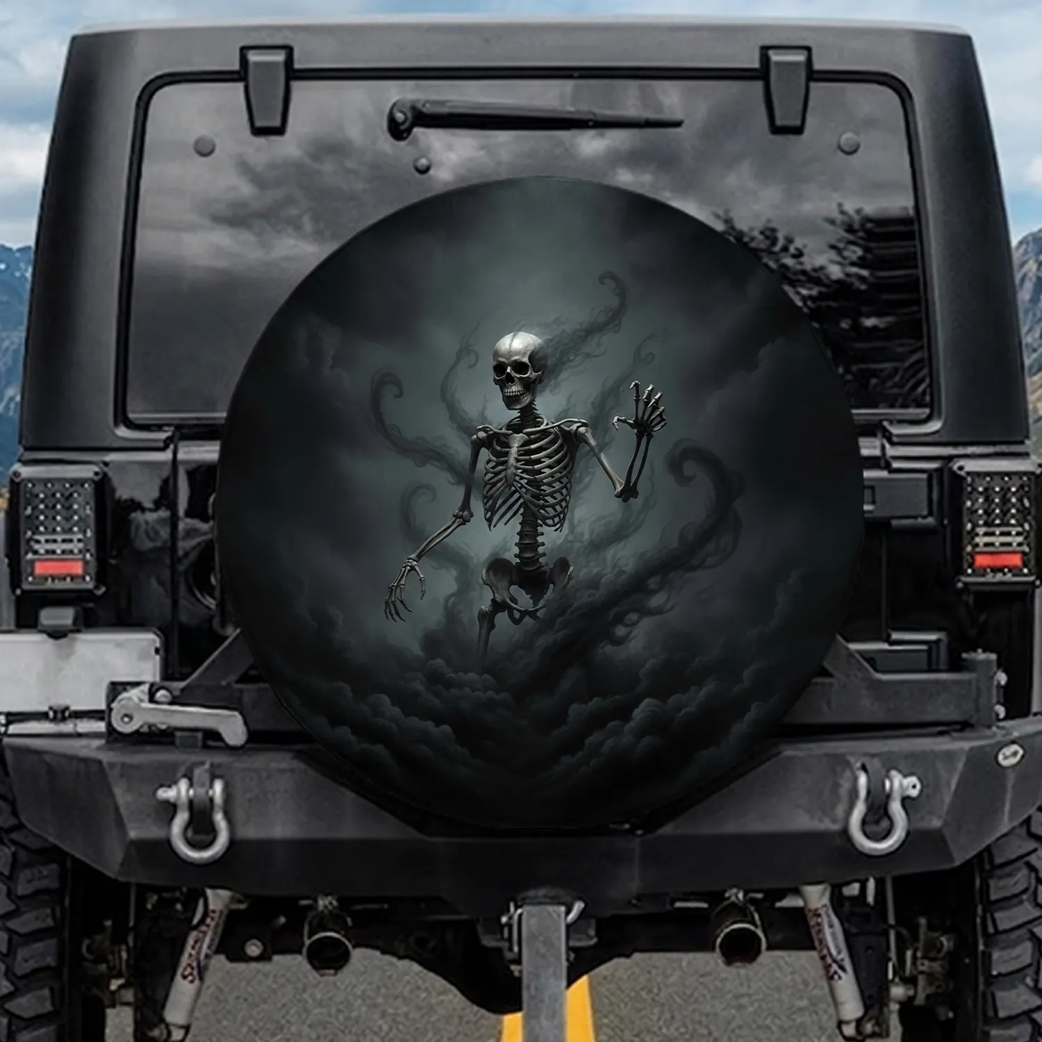 Realistic Human Skeleton Ominous Dark Mist - Gothic Home Decor Gift for Goth Fans Spare Tire Cover - 1