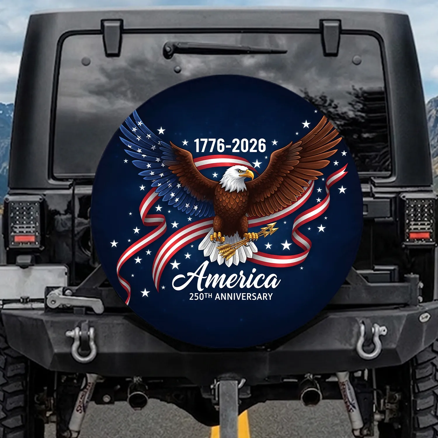Bald Eagle American Flag Banner - America 250th Anniversary - for Veterans Spare Tire Cover - 1