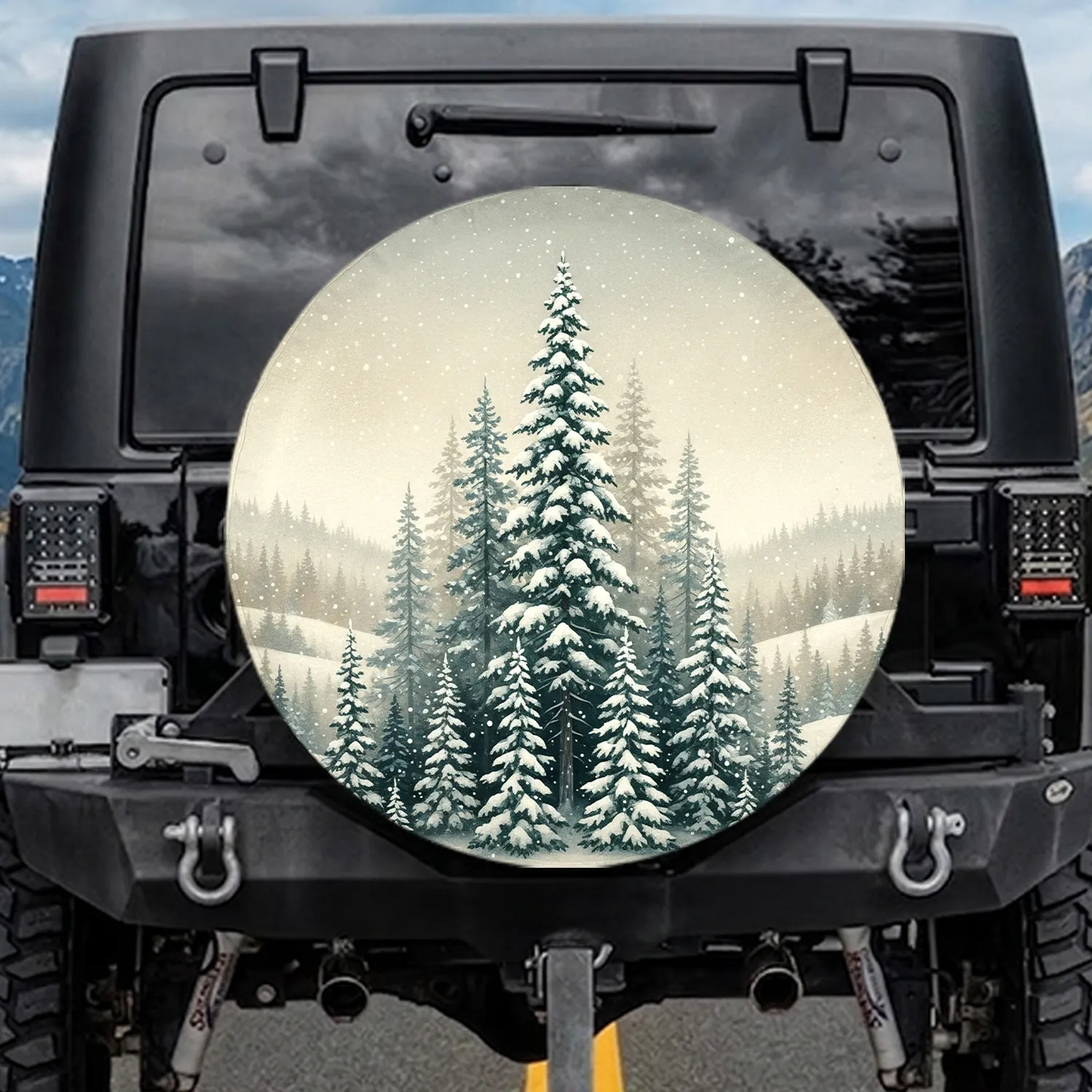Serene Winter Evergreen Forest Snow - Winter Decor Nature Gift Spare Tire Cover - 1