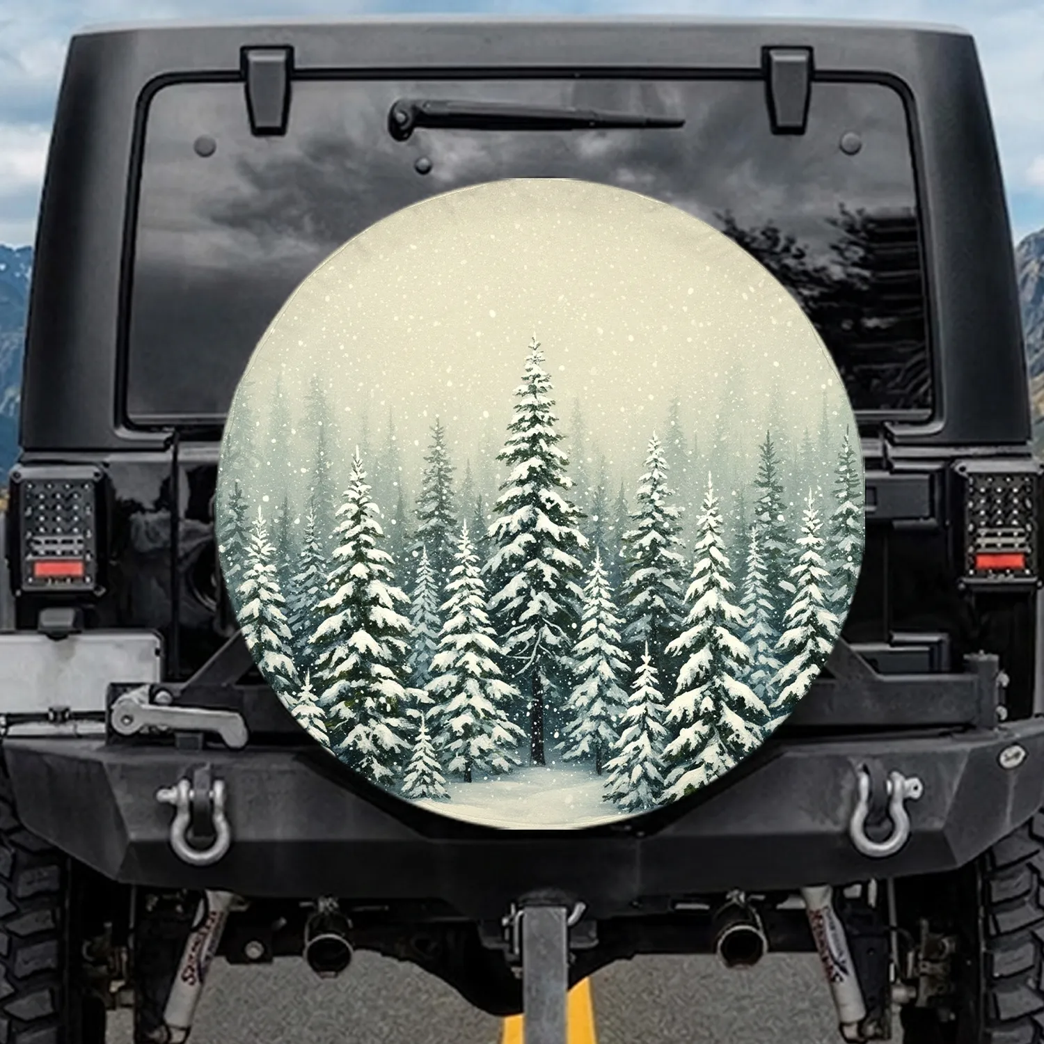 Pine Tree Forest Snow Landscape - Cold Weather Adventurer Gift Spare Tire Cover - 1