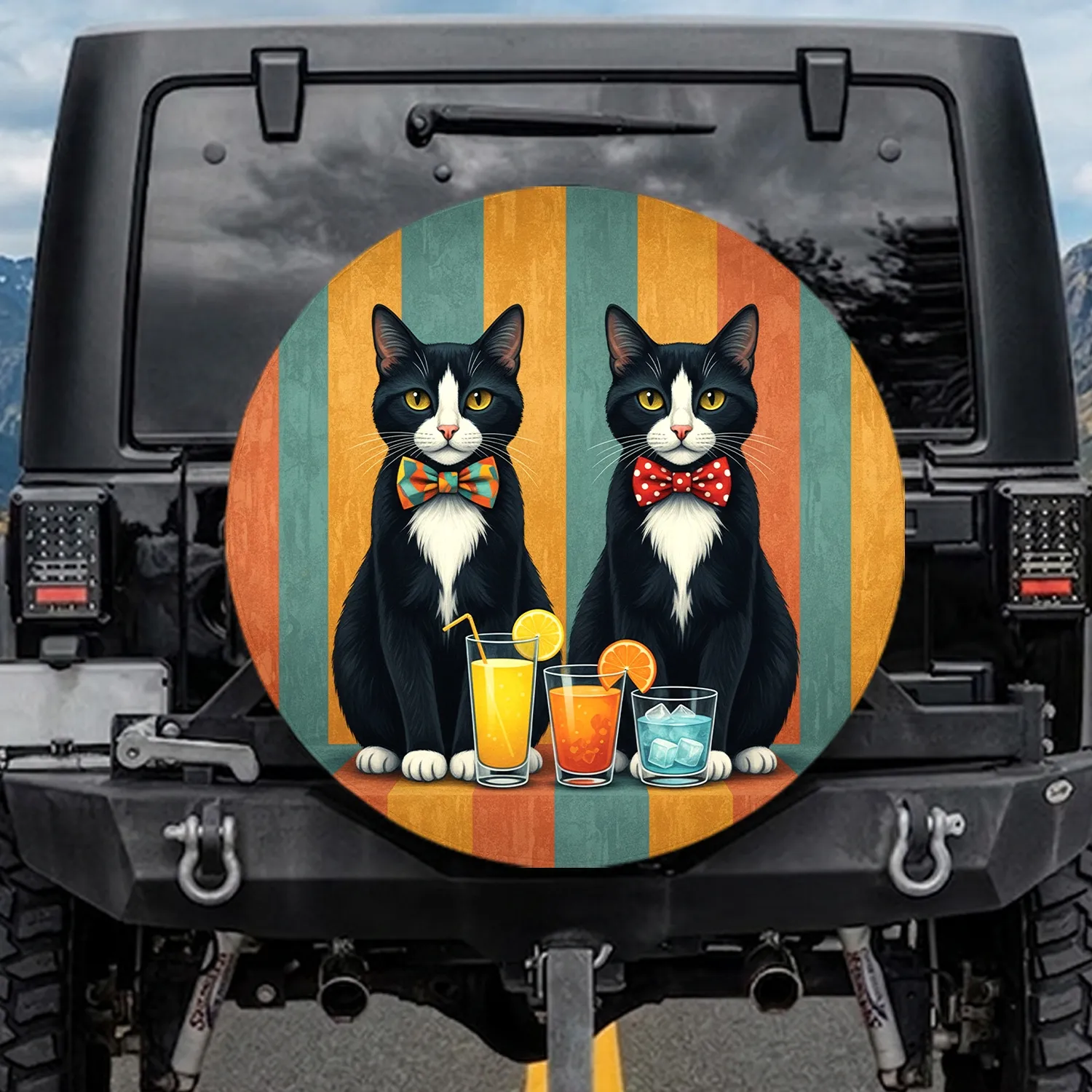 Tuxedo Cats Cocktail Glasses Vertical Color Blocks - Everyday Accessory for Cat Lover Spare Tire Cover - 1