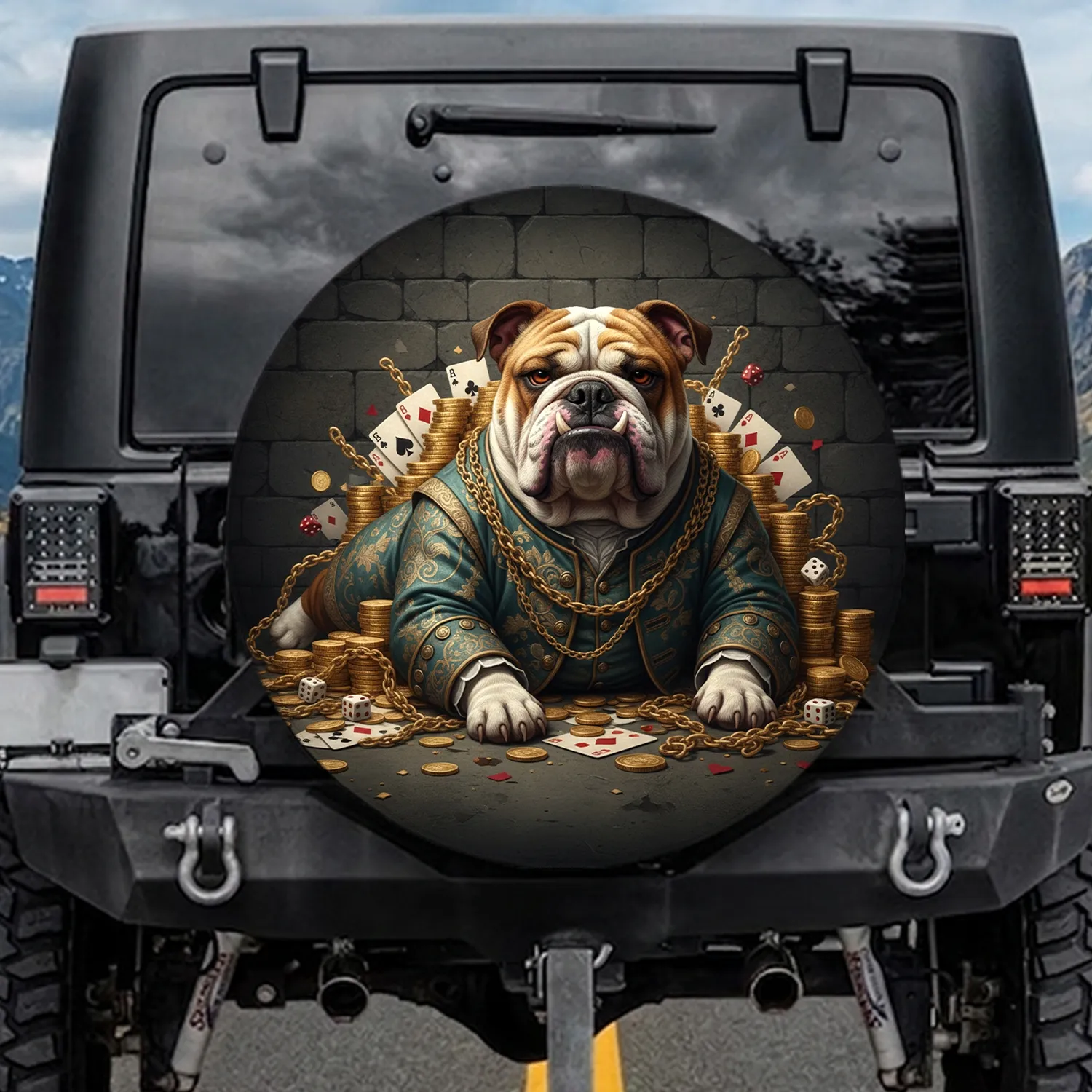 Bulldog Gold Coins Playing Cards - Home Decor Gift for Dog Lovers Spare Tire Cover - 1