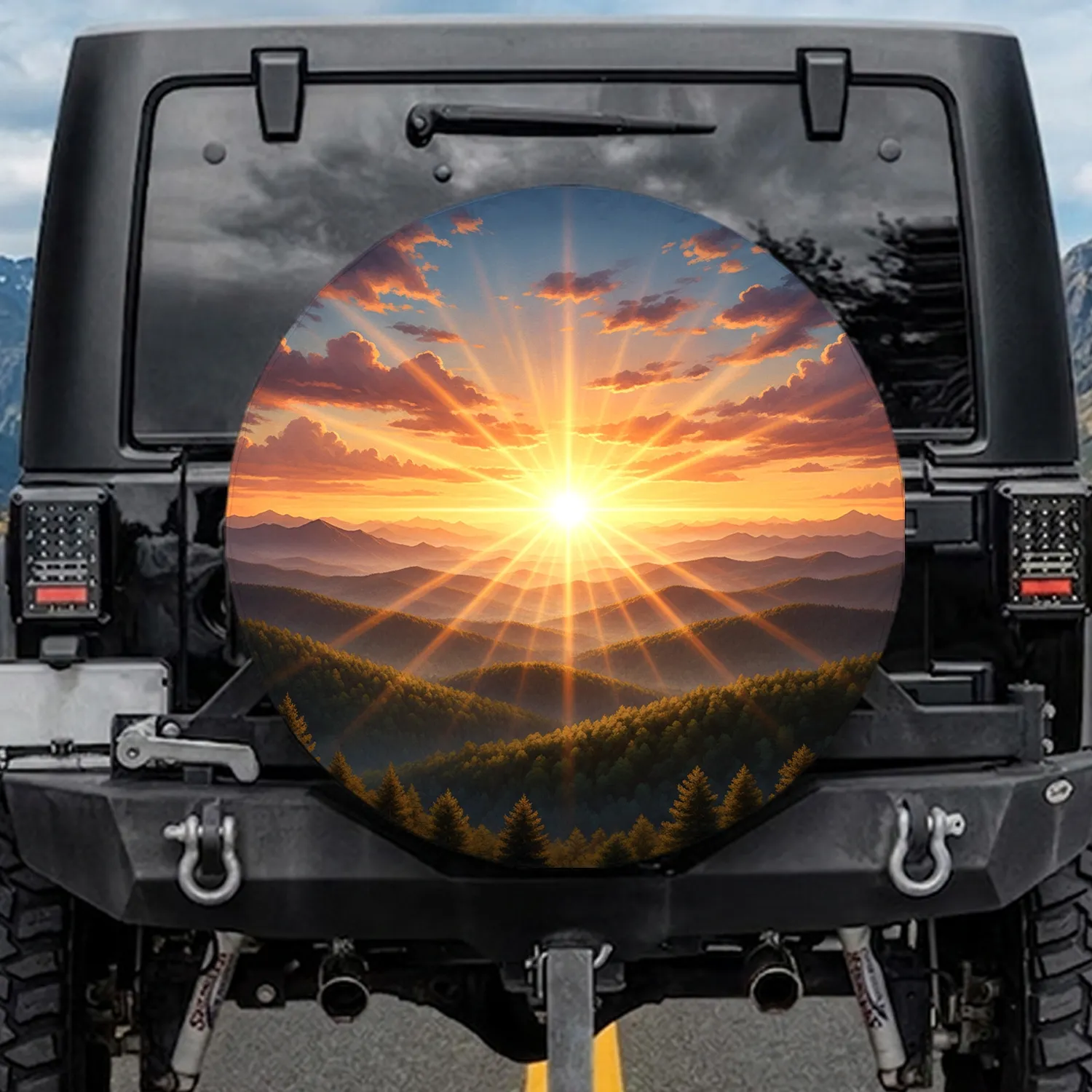 Golden Light Ray Sunrise Sunset Mountain Forest Landscape - Outdoor Lover Travel Essentials Spare Tire Cover - 1
