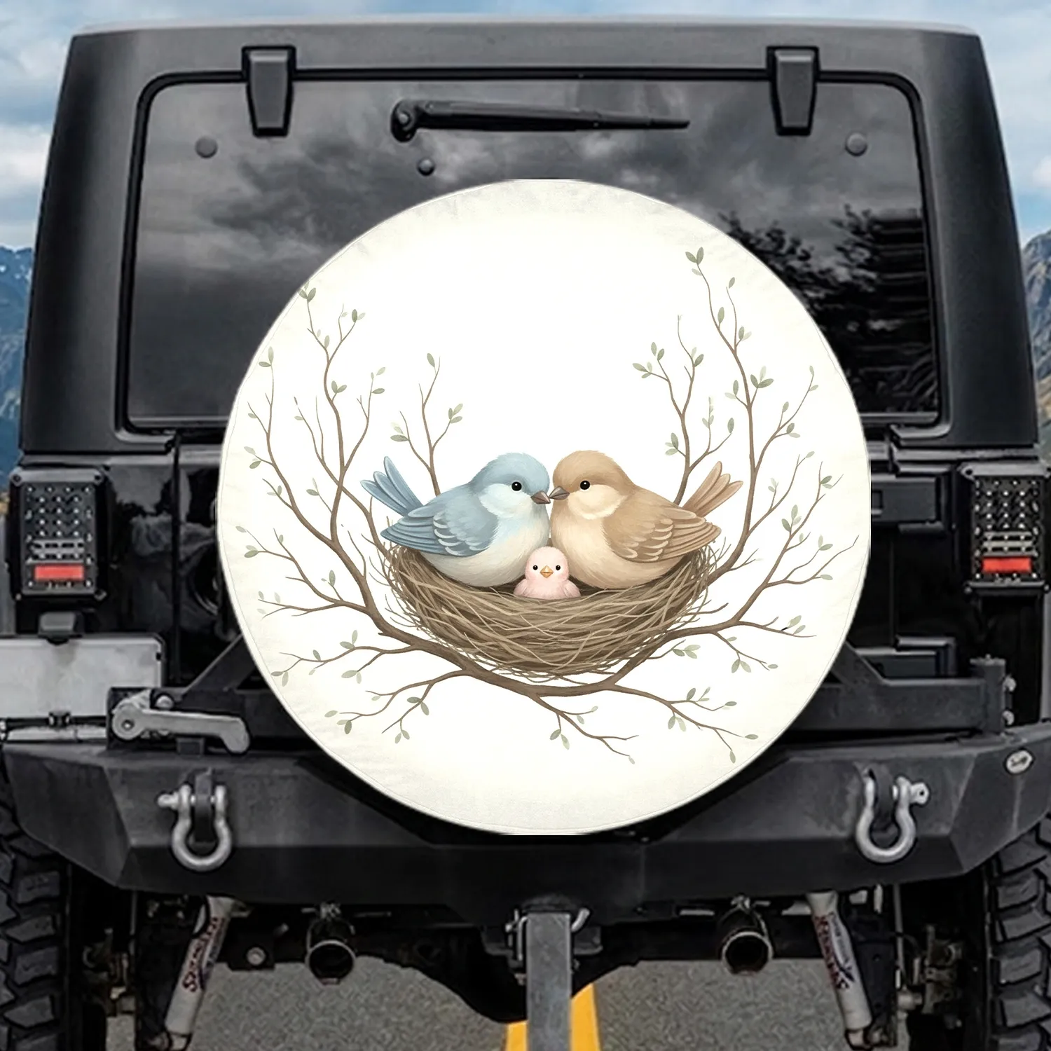 Bird Family Nest Branches - Home Decor Gift for Nature Lovers Spare Tire Cover - 1