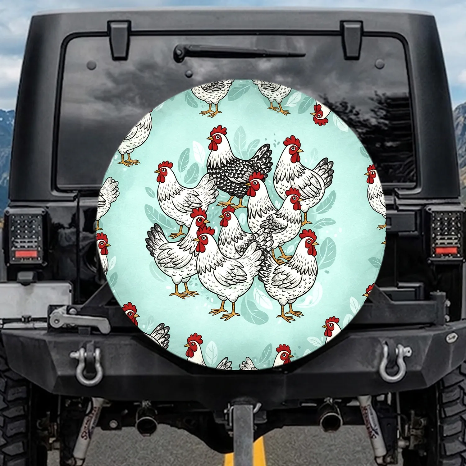 Clustered Cartoon Chickens Hens Farm - Farmhouse Home Decor for Chicken Lover Spare Tire Cover - 1