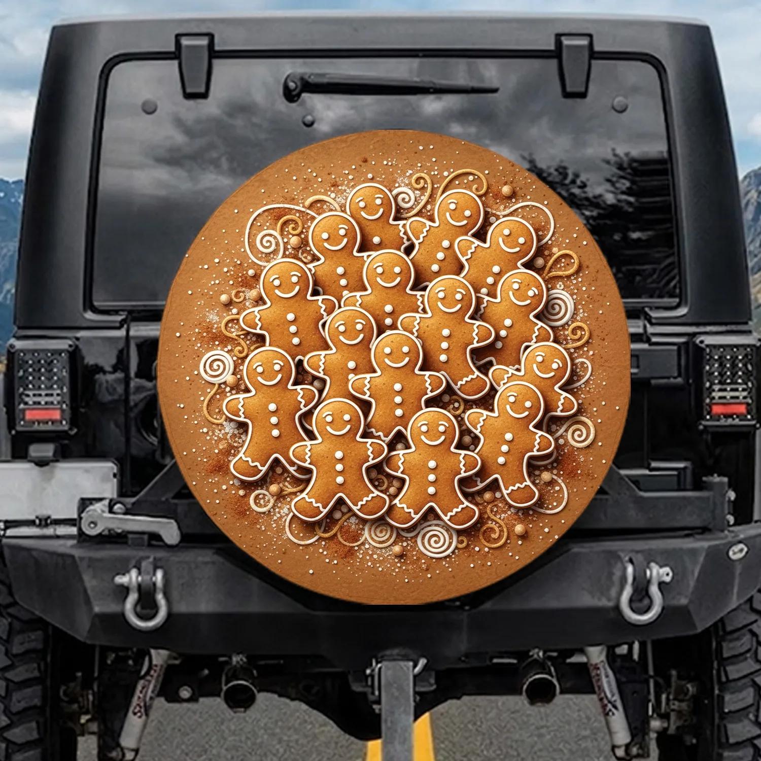 Gingerbread Men Figures with Icing Sprinkles - Christmas Holiday Gift Spare Tire Cover - 1