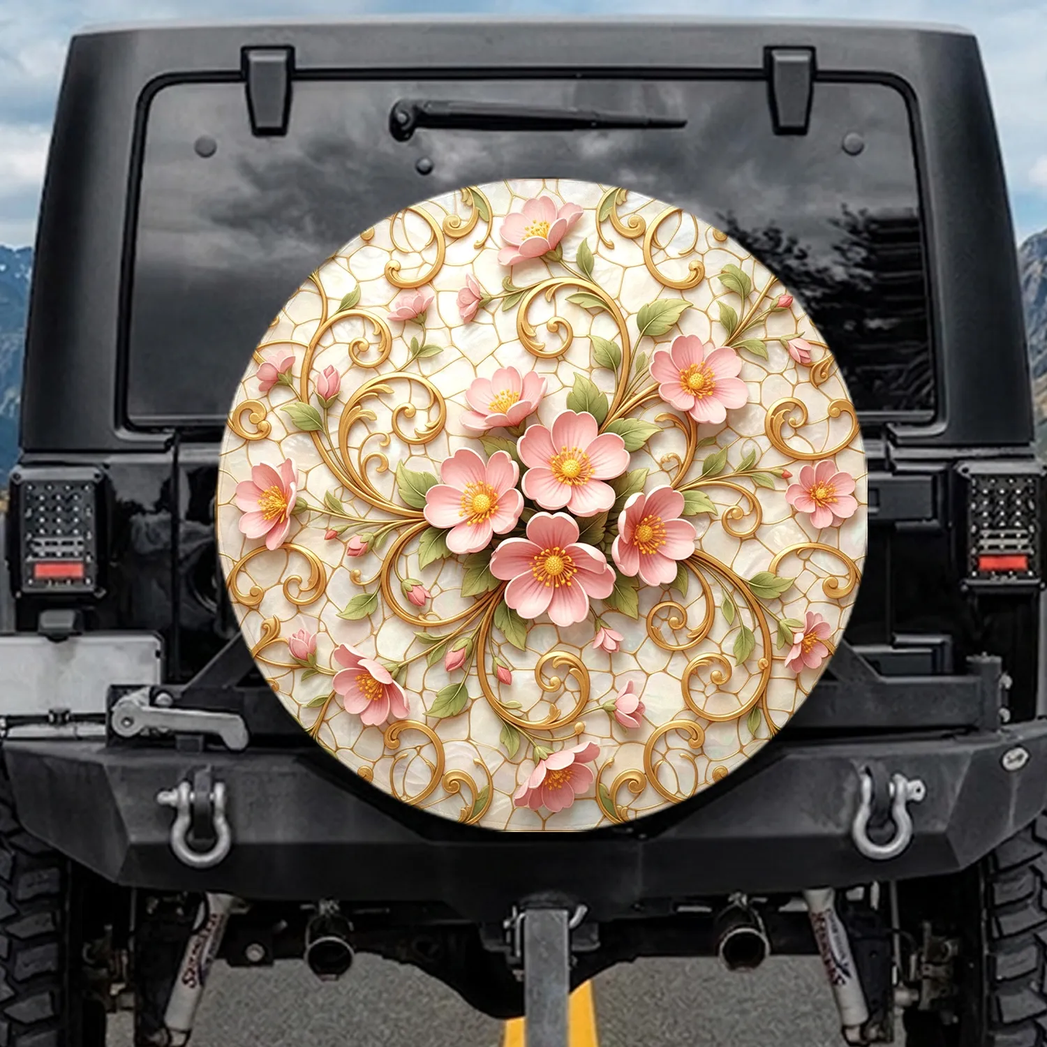 Floral Blossoms Leaves Scrollwork - Home Decor Gift Spare Tire Cover - 1