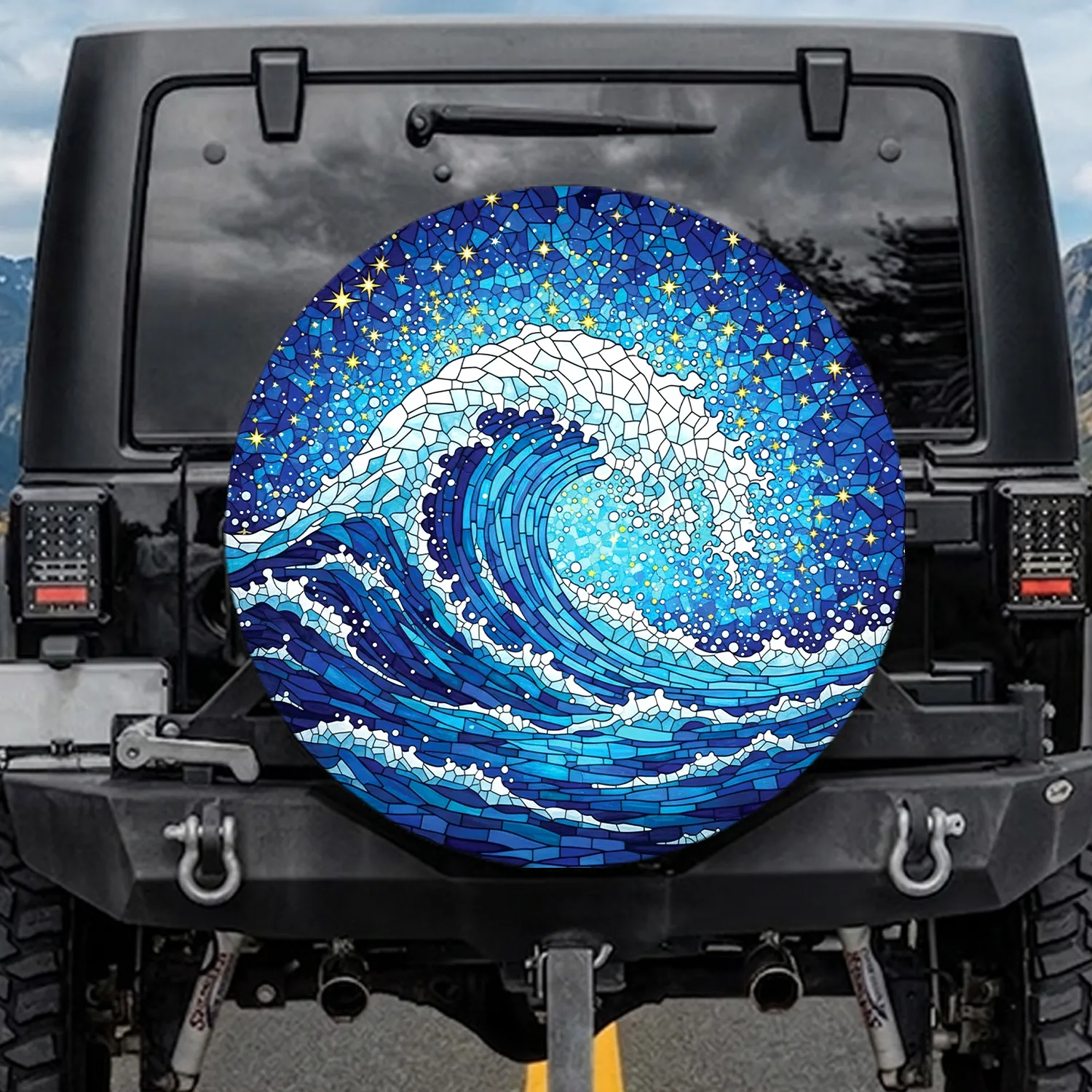 Swirling Ocean Wave Stars - Travel Essentials for Ocean Lovers Spare Tire Cover - 1