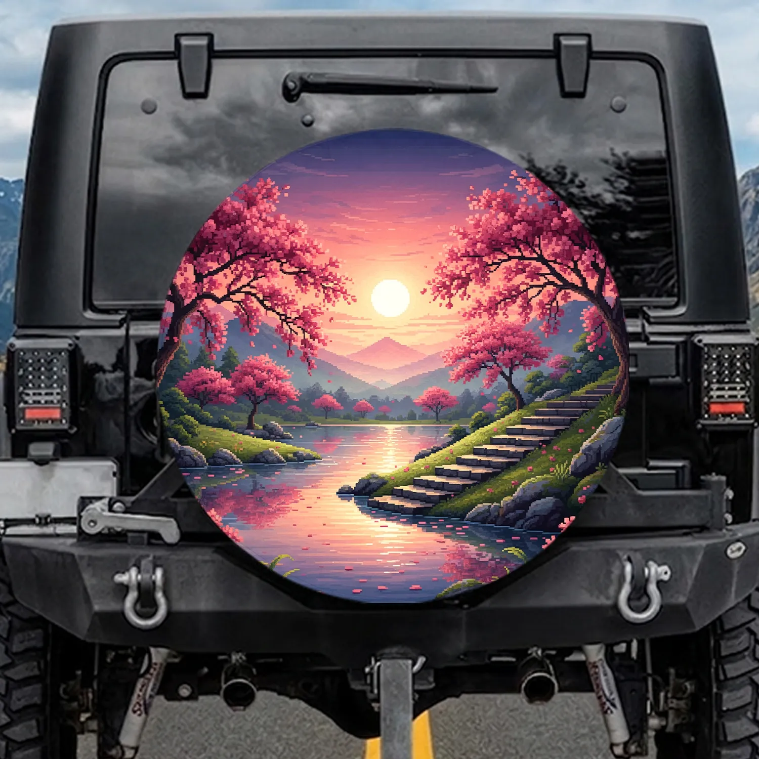 Japanese Lake Cherry Blossom Steps - Travel Essentials for Nature Lover Spare Tire Cover - 1
