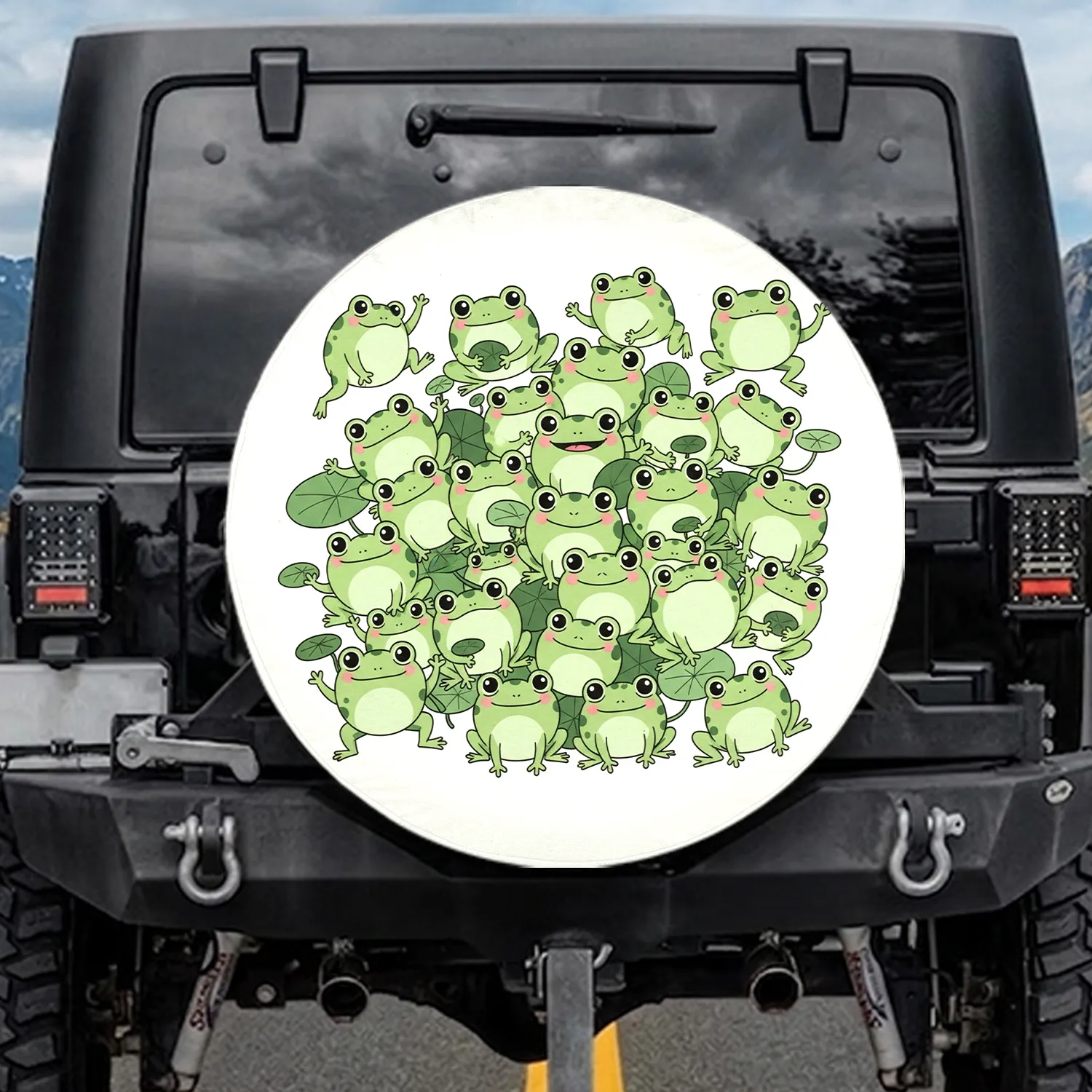 Playful Posing Frogs with Rosy Cheeks and Lily Pads - Garden Lover Gift for Frog Lover Spare Tire Cover - 1