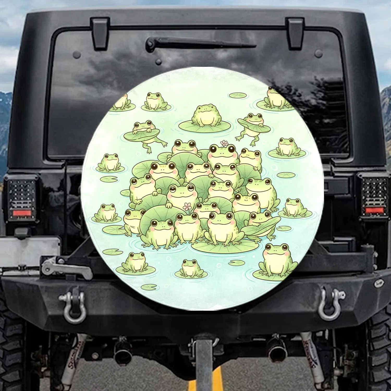 Cartoon Frogs Lily Pad Pond - Wildlife Lover Gift for Frog Lover Spare Tire Cover - 1