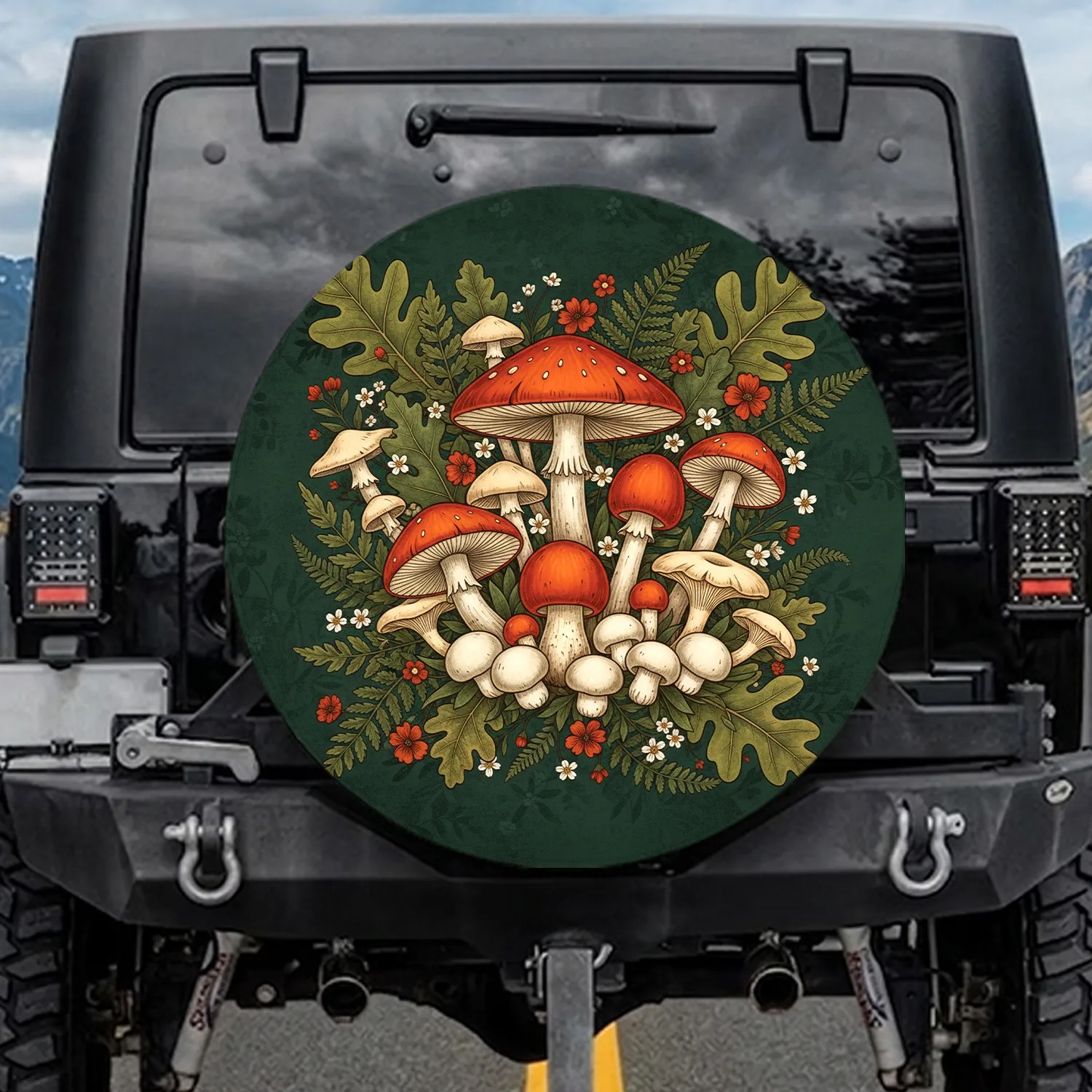 Toadstool Mushroom Oak Fern Wildflower - Forest Decor Gift Spare Tire Cover - 1