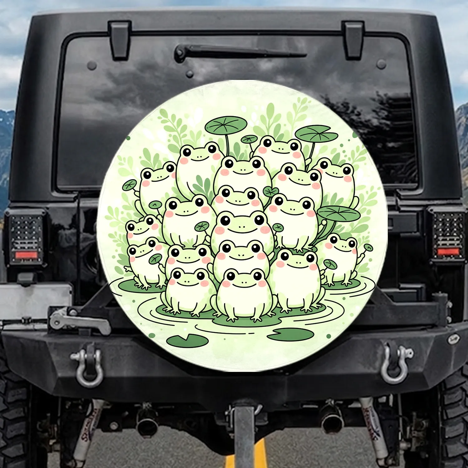 Cheerful Frog Lily Pad Tapestry - Wildlife Lover Gift for Frog Lover Spare Tire Cover - 1