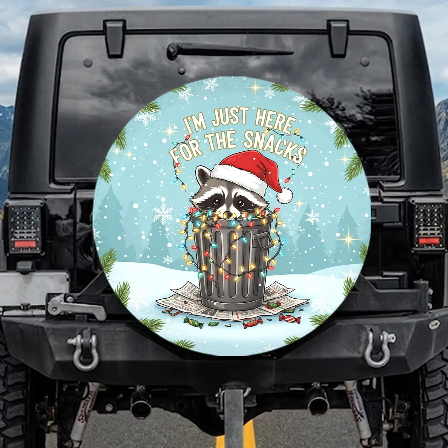 Raccoon Santa Hat Trash Can Christmas Lights - Holiday Decor Gift for Snack Lover Spare Tire Cover - 1