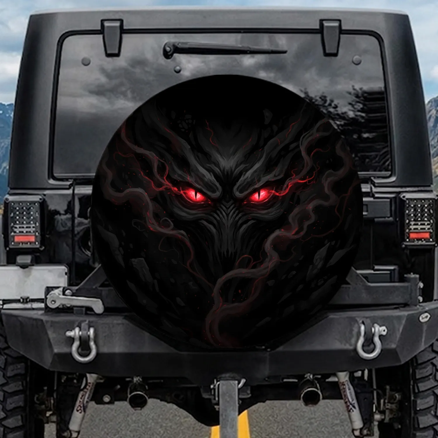 Shadowy Monster Glowing Red Eyes - Halloween Party Gift for Horror Fans Spare Tire Cover - 1