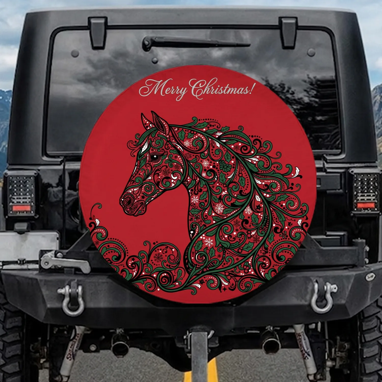 Merry Christmas Horse Head Snowflakes - Festive Holiday Gift Spare Tire Cover - 1