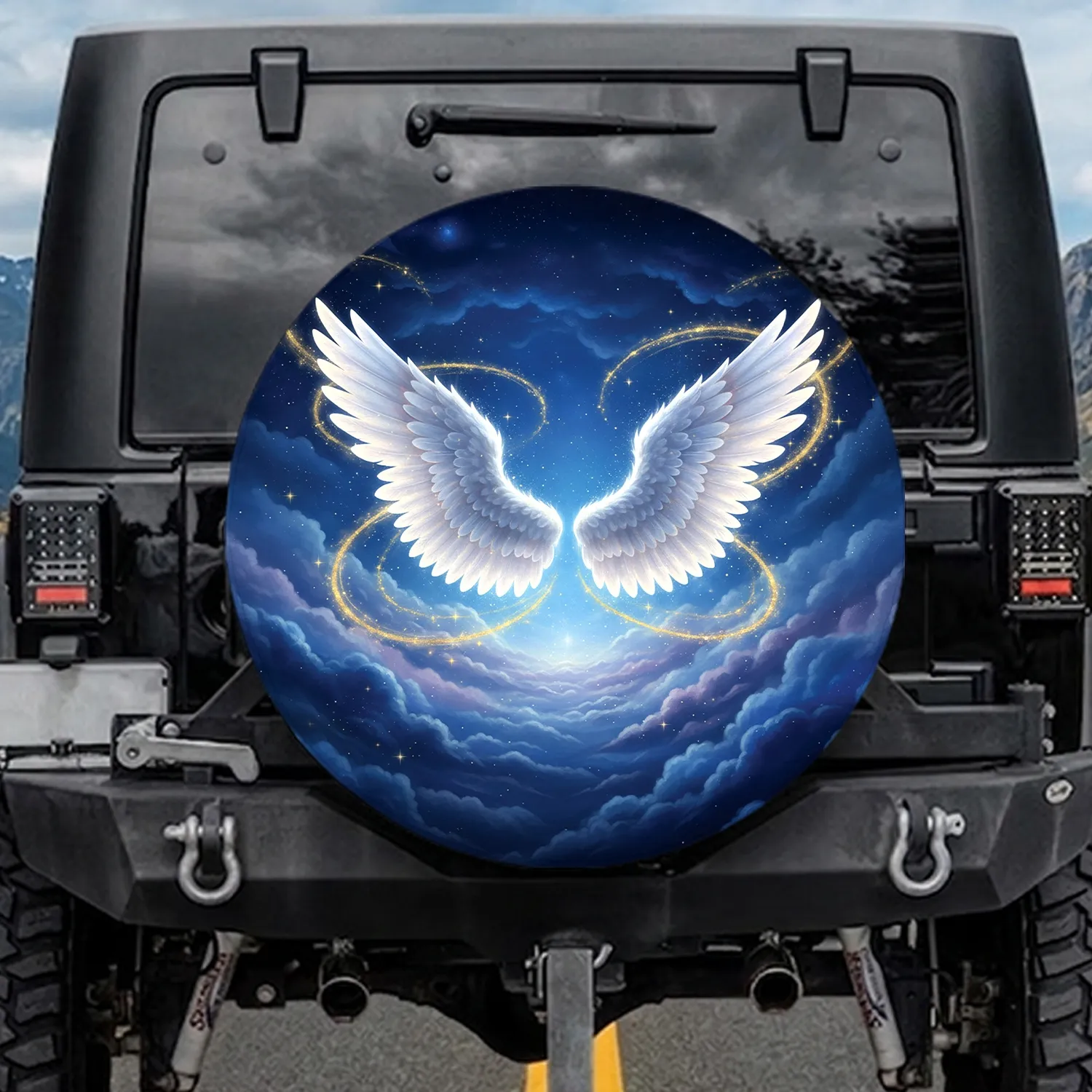Majestic Luminous Angel Wings Cosmic Sky - Celestial Home Decor Gift Spare Tire Cover - 1